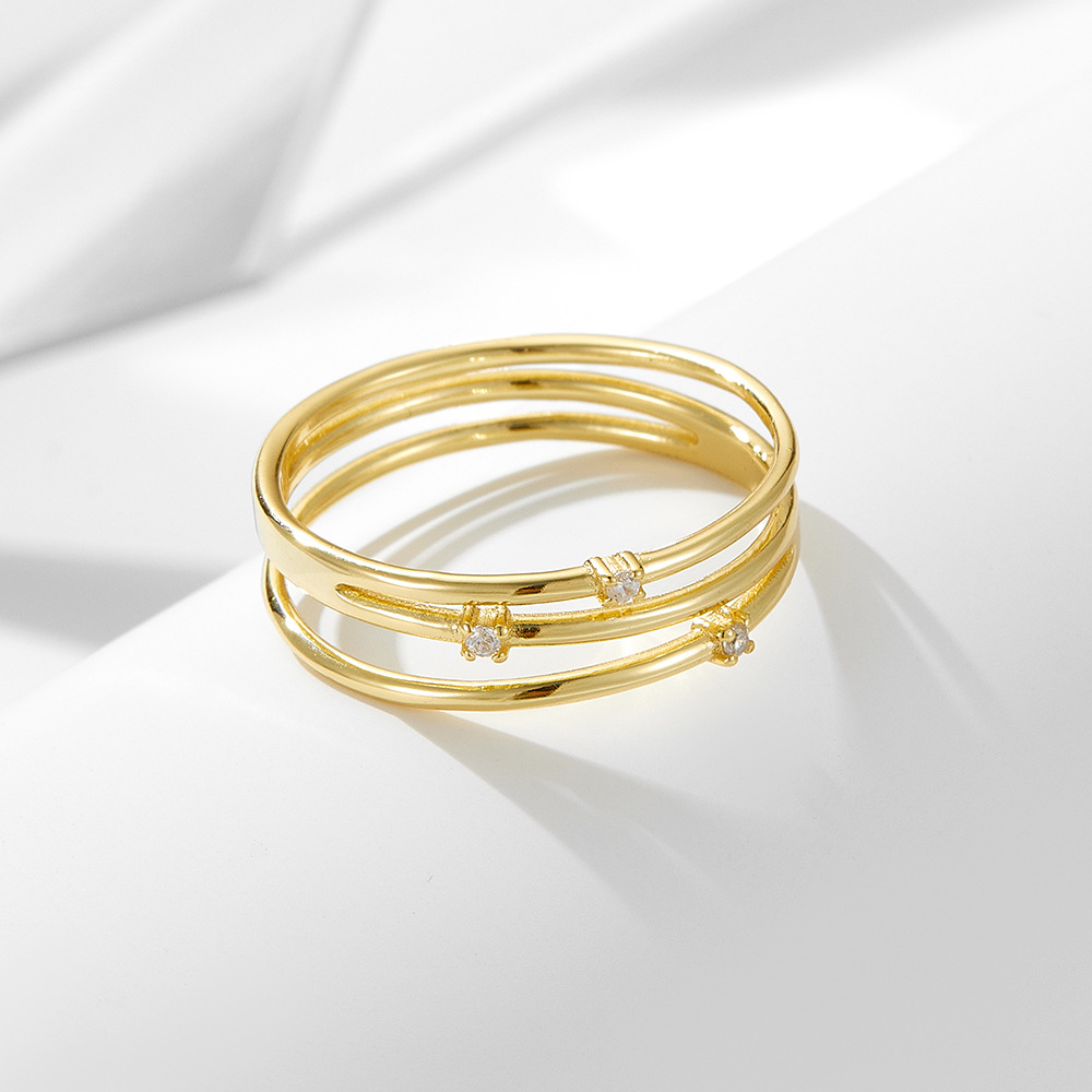 Gold plated multi-band cz ring close-up