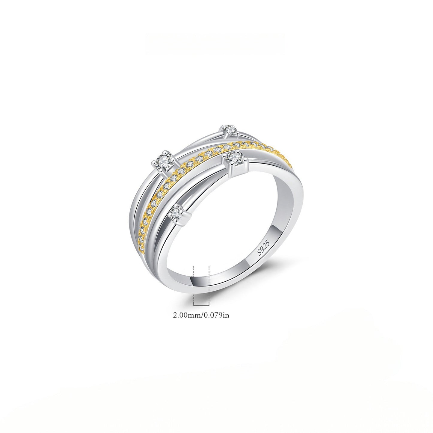 Two-tone multi-layer cz ring with size guide