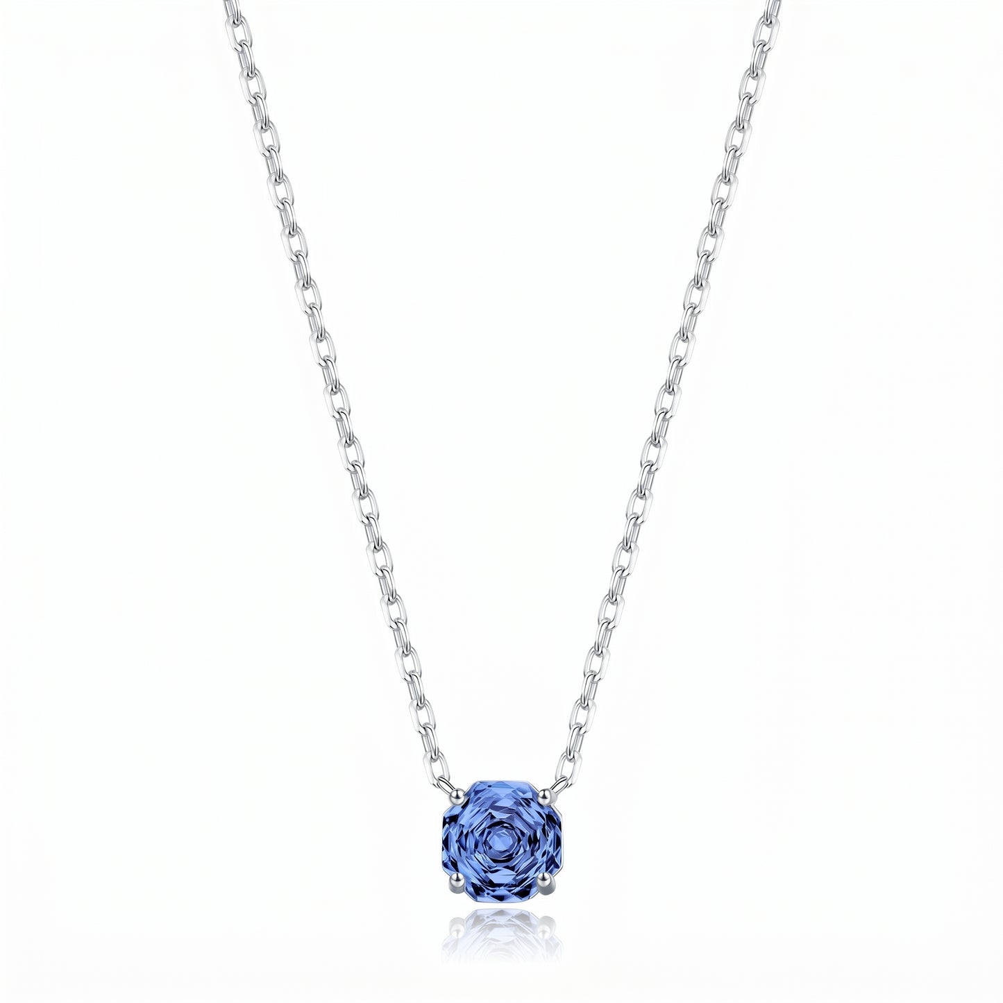 S925 silver deep blue cubic zirconia solitaire necklace