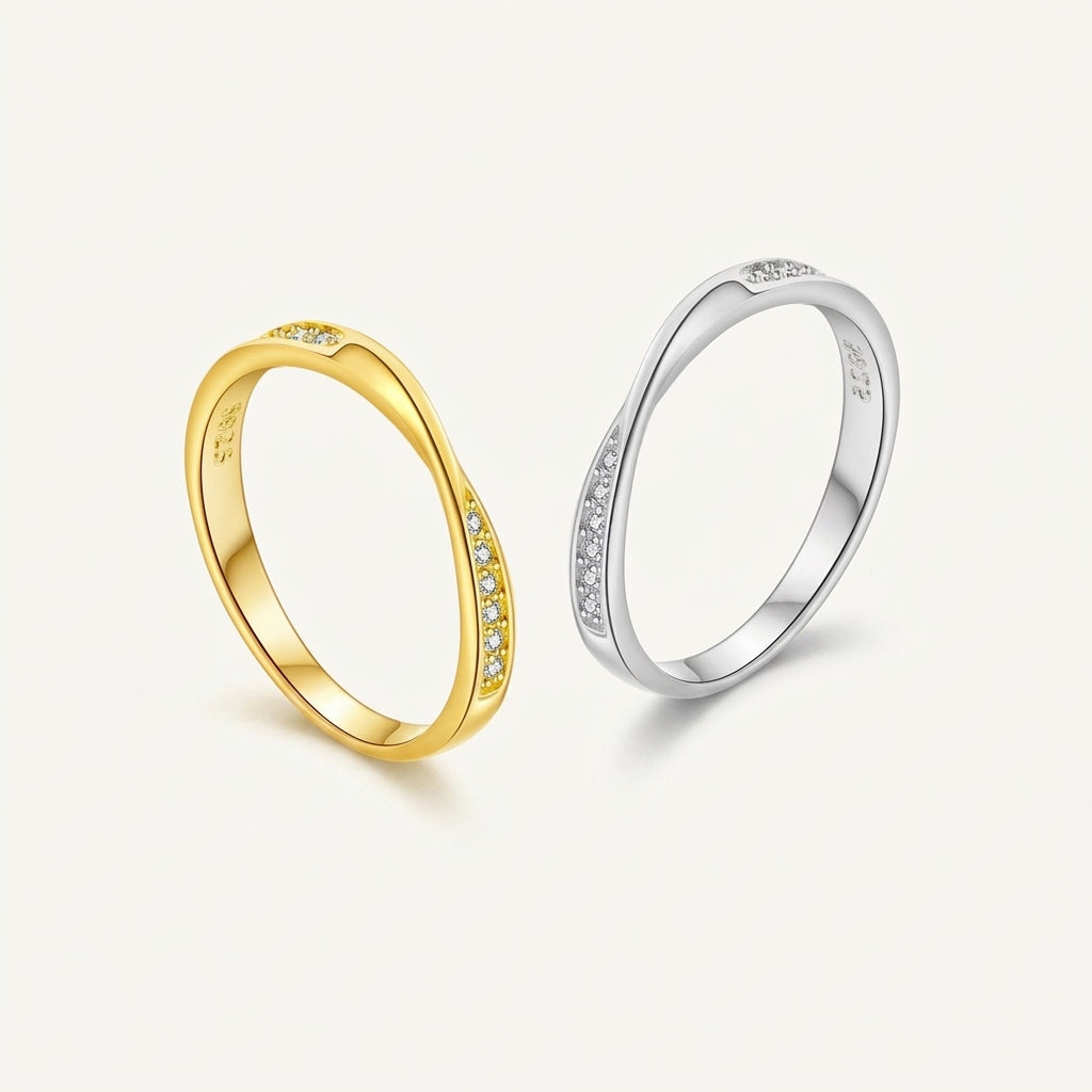 Gold and silver twisted half eternity cz ring set
