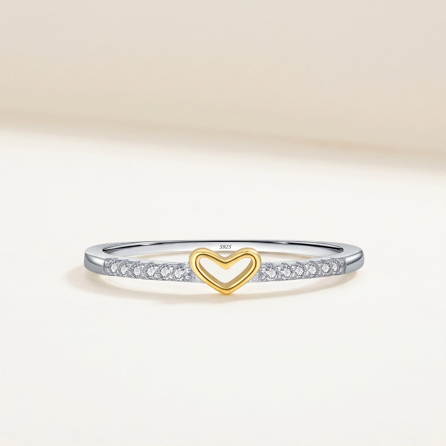 S925 silver two-tone heart cz ring for women