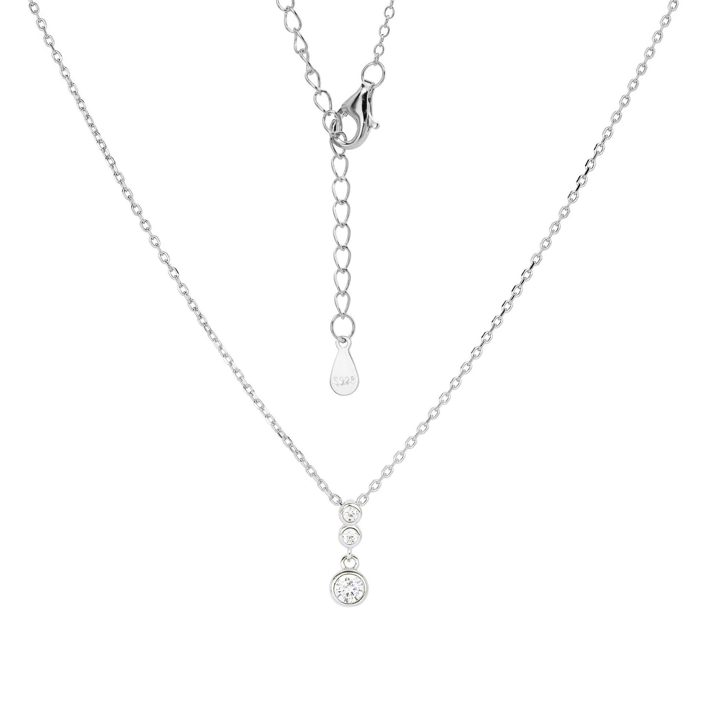 S925 silver three-tiered round cubic zirconia drop necklace