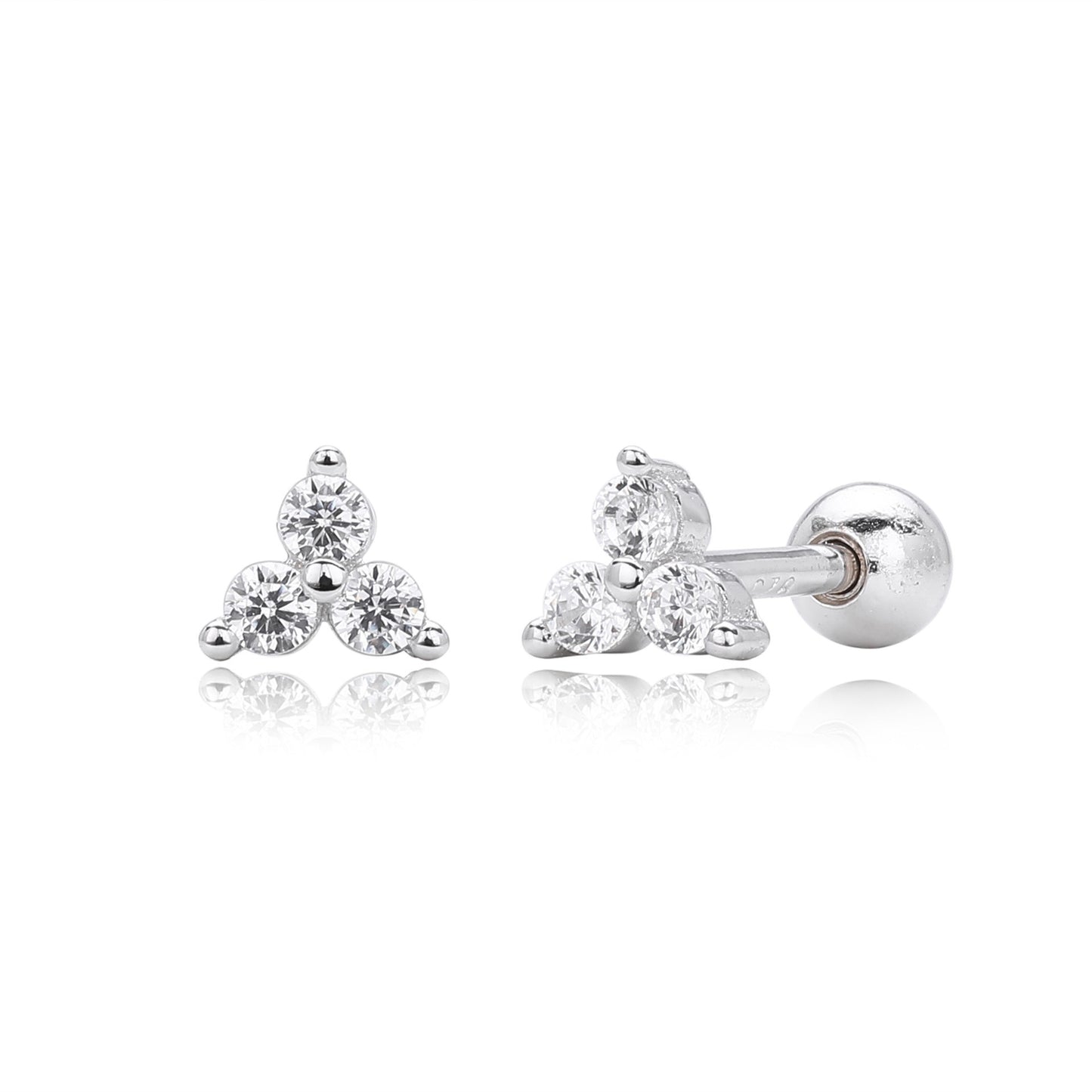 S925 silver triangle cz screw-back stud earrings