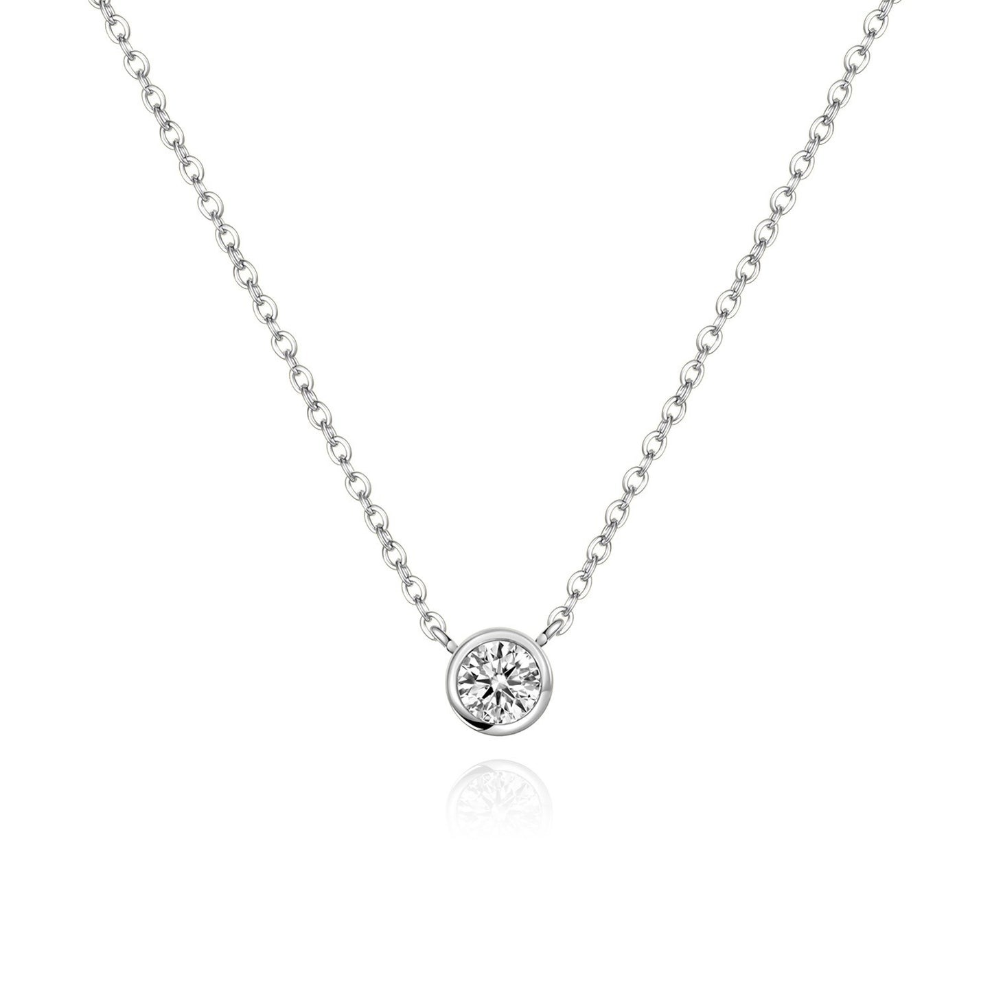 S925 silver bezel-set solitaire cubic zirconia necklace