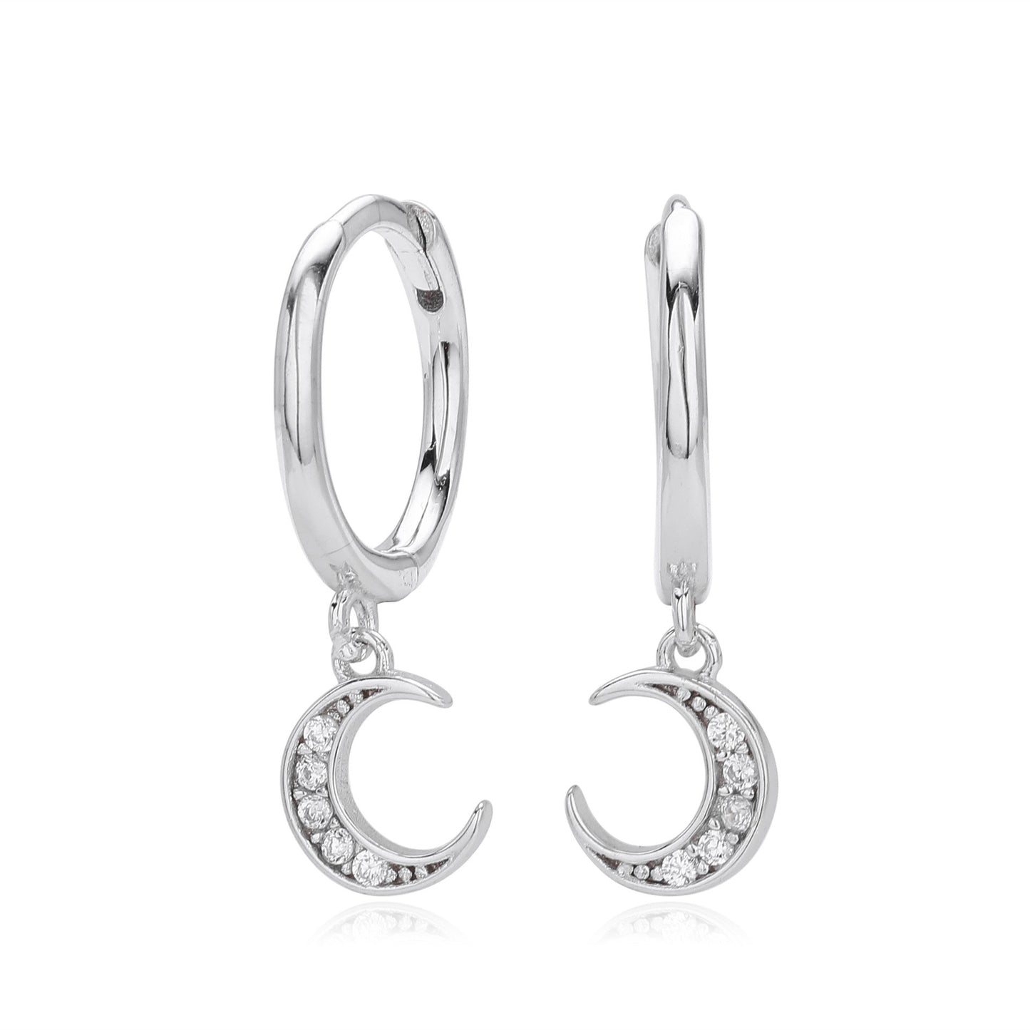 S925 silver crescent moon cz drop hoop earrings