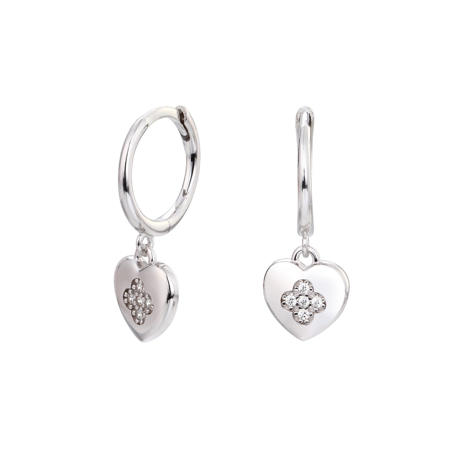 S925 silver cz heart drop hoop earrings