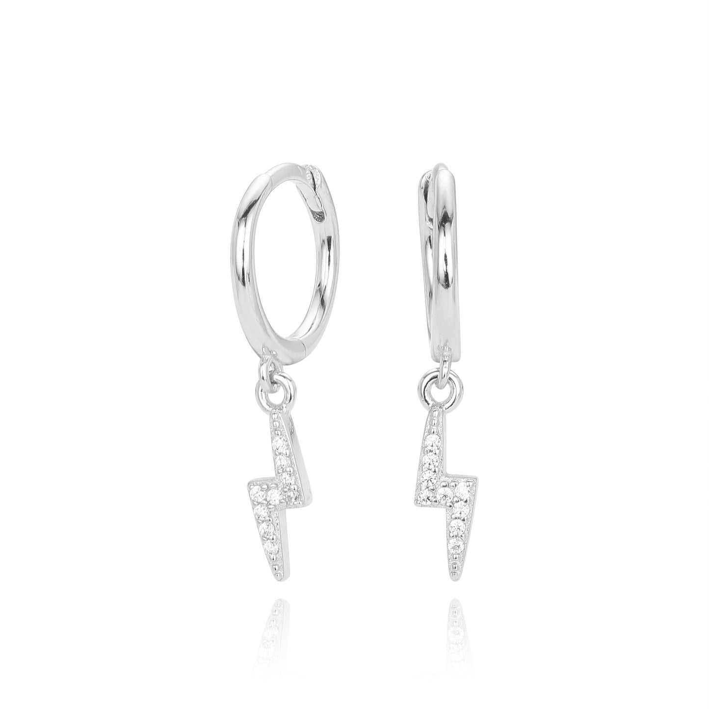 S925 silver lightning bolt cz drop hoop earrings