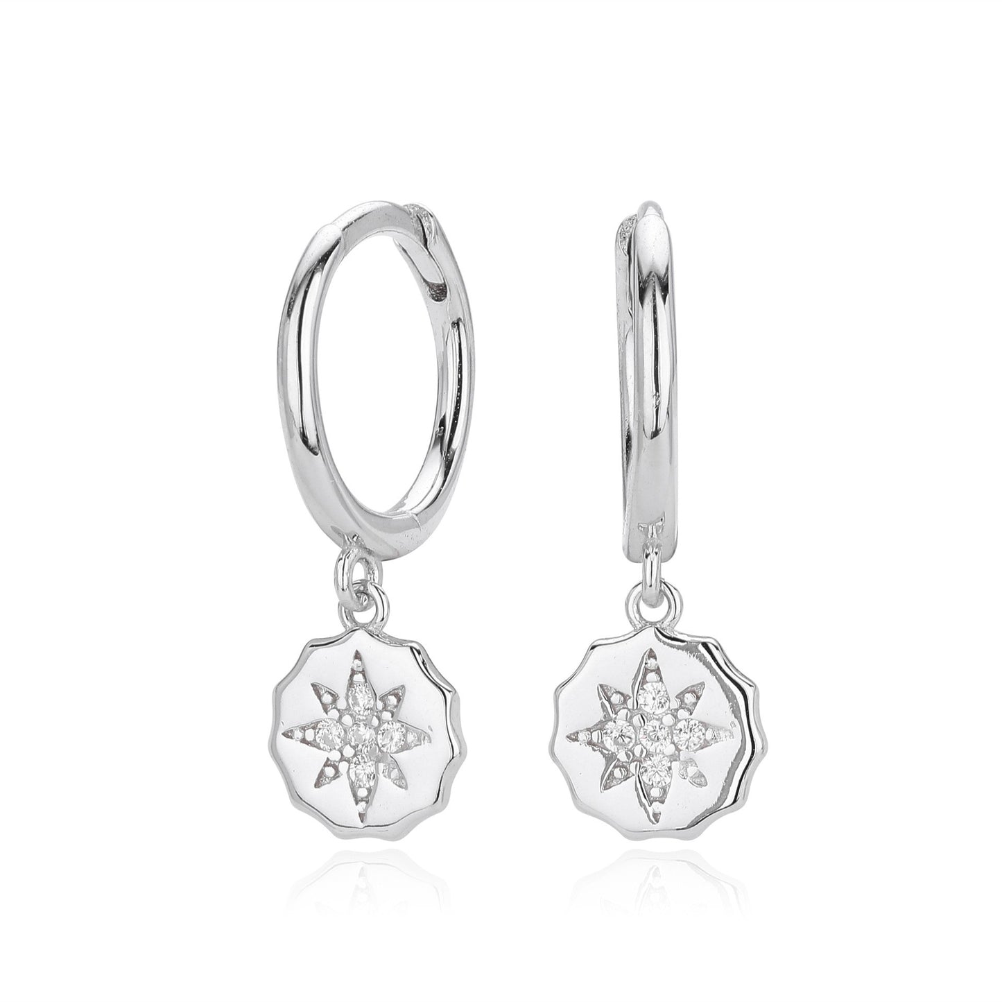 S925 silver starburst cz drop hoop earrings
