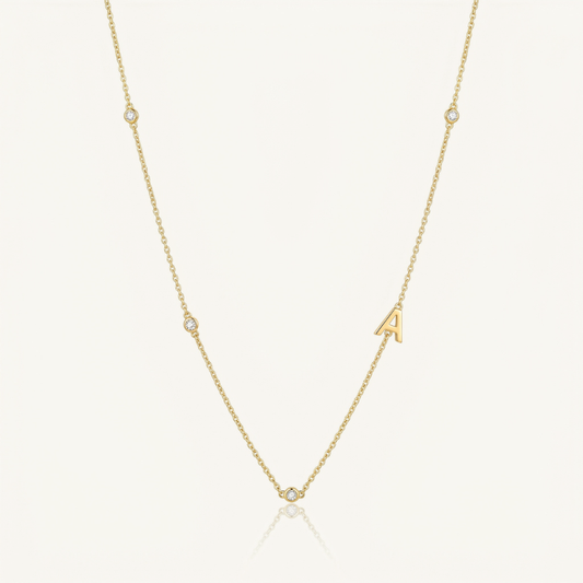 S925 silver gold plated cubic zirconia initial letter A station necklace