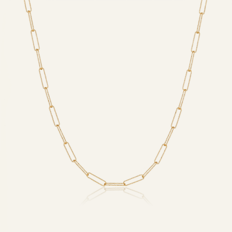 Textured Paperclip Chain Gold Necklace