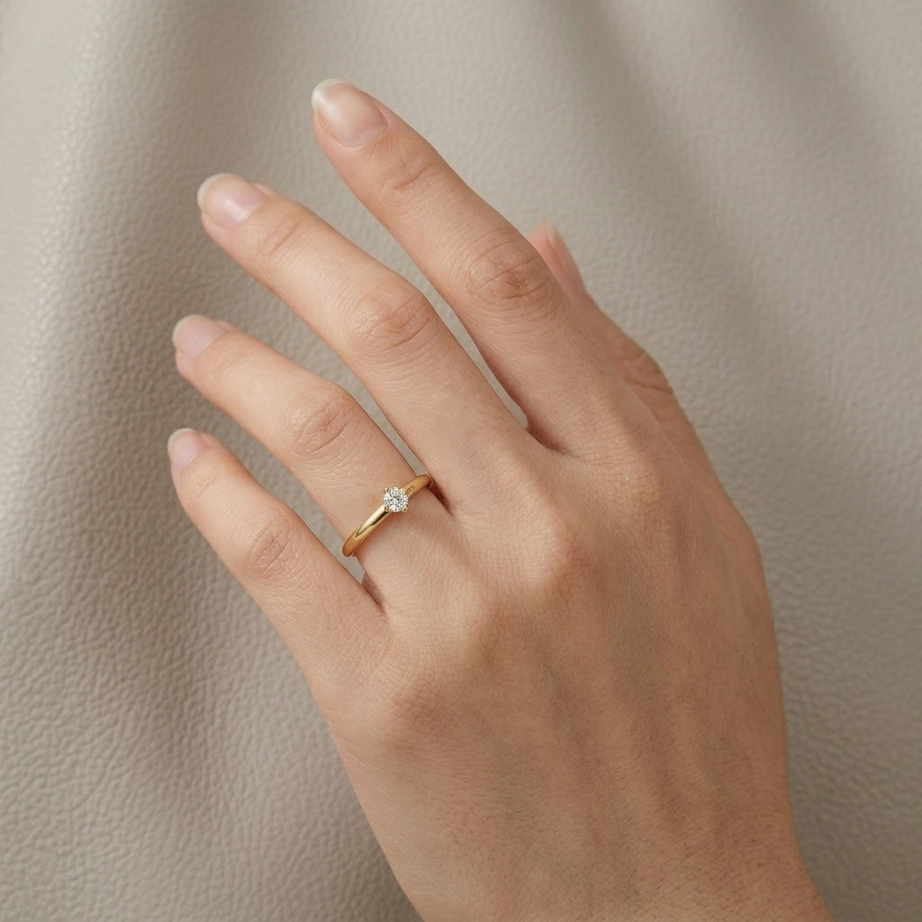 Minimalist solitaire cz ring - worn on hand