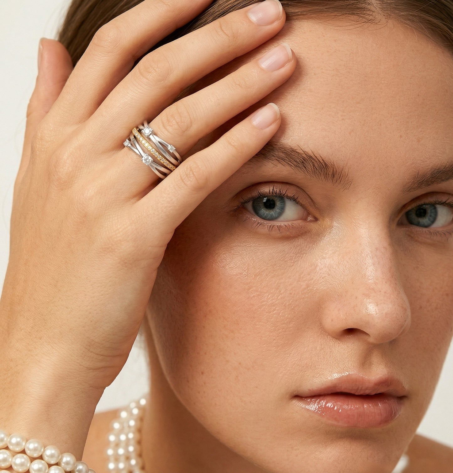 Two-tone multi-layer cz ring - worn on hand