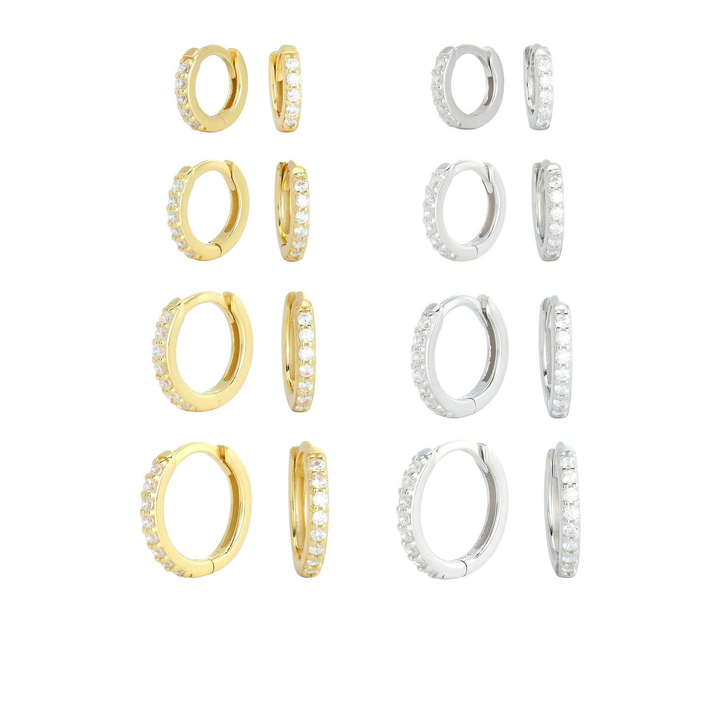 Gold and silver cz huggie hoop earrings size comparison