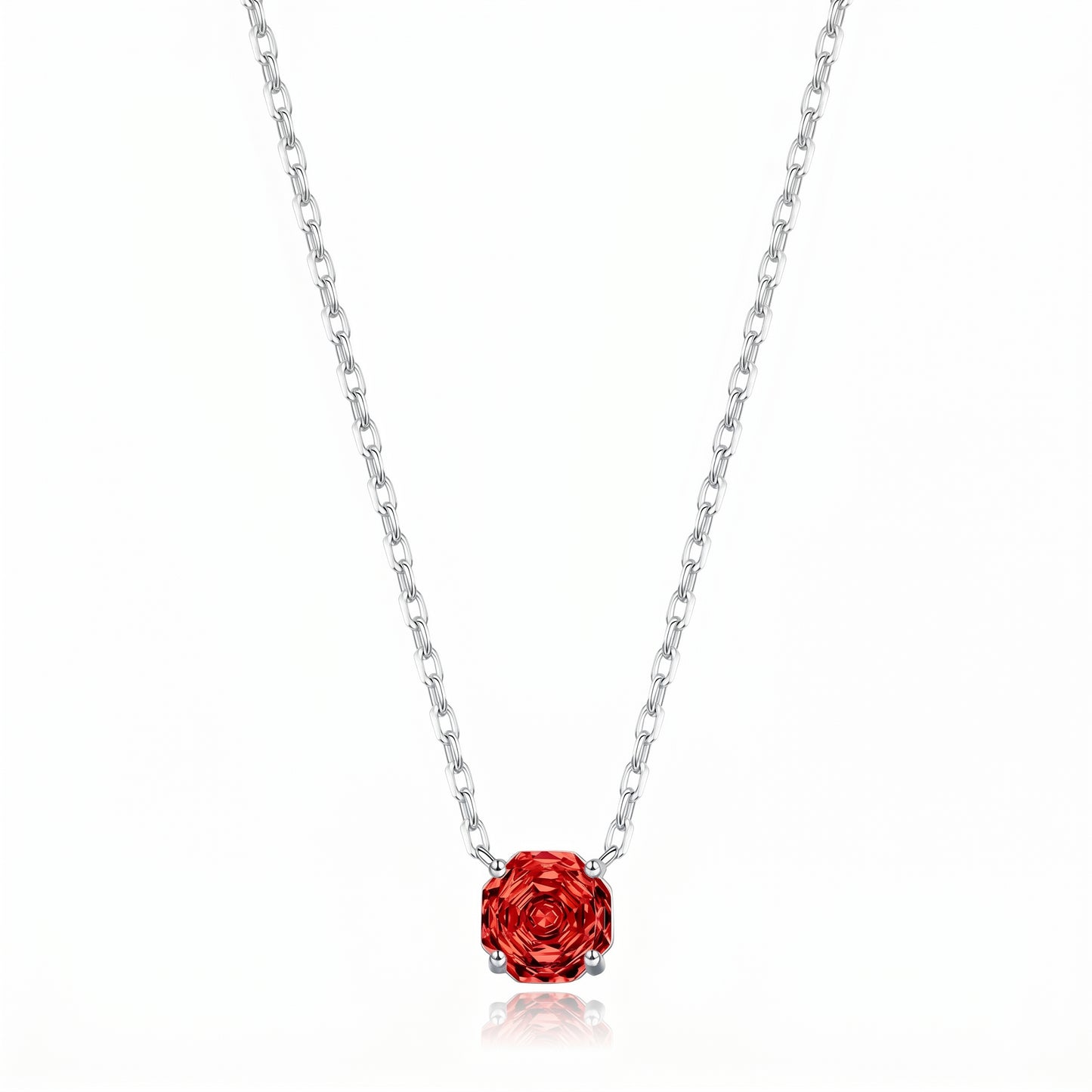 S925 silver red cubic zirconia solitaire necklace