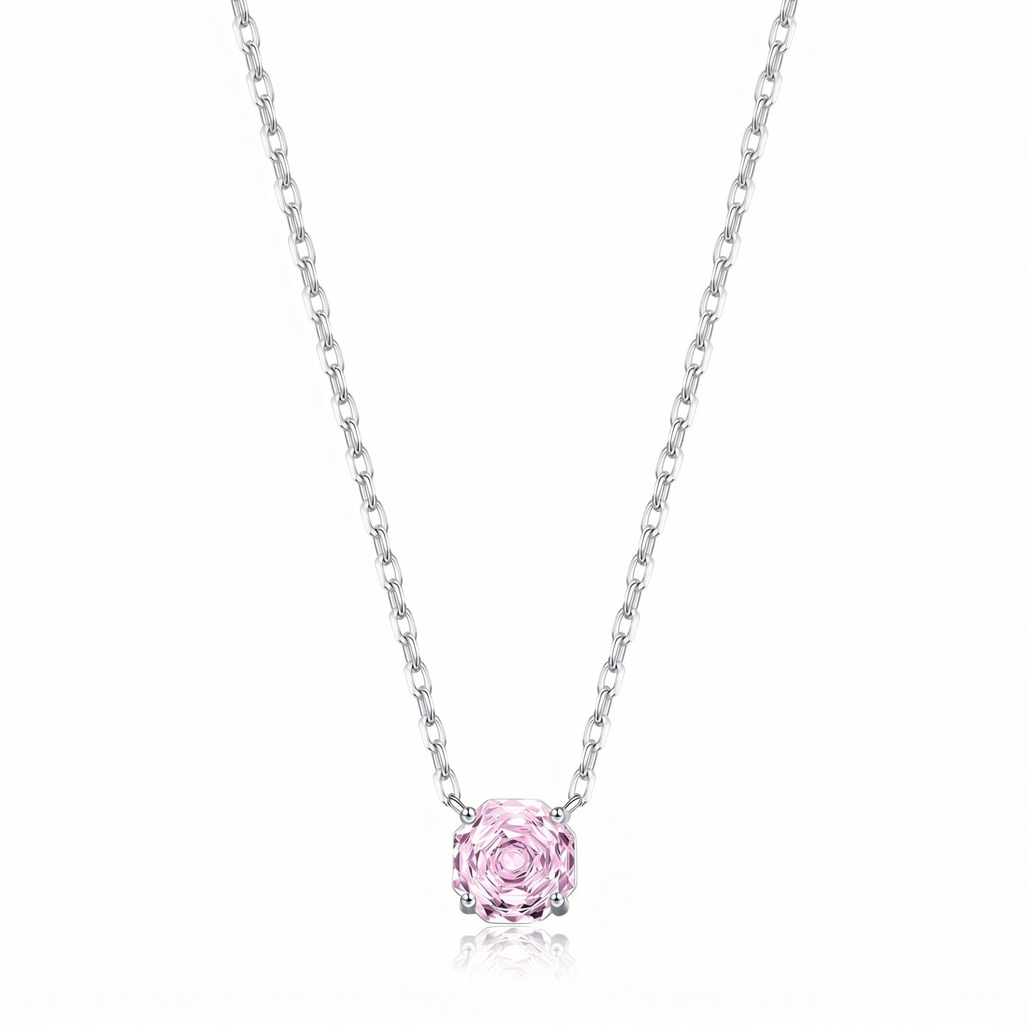 S925 silver pink cubic zirconia solitaire necklace