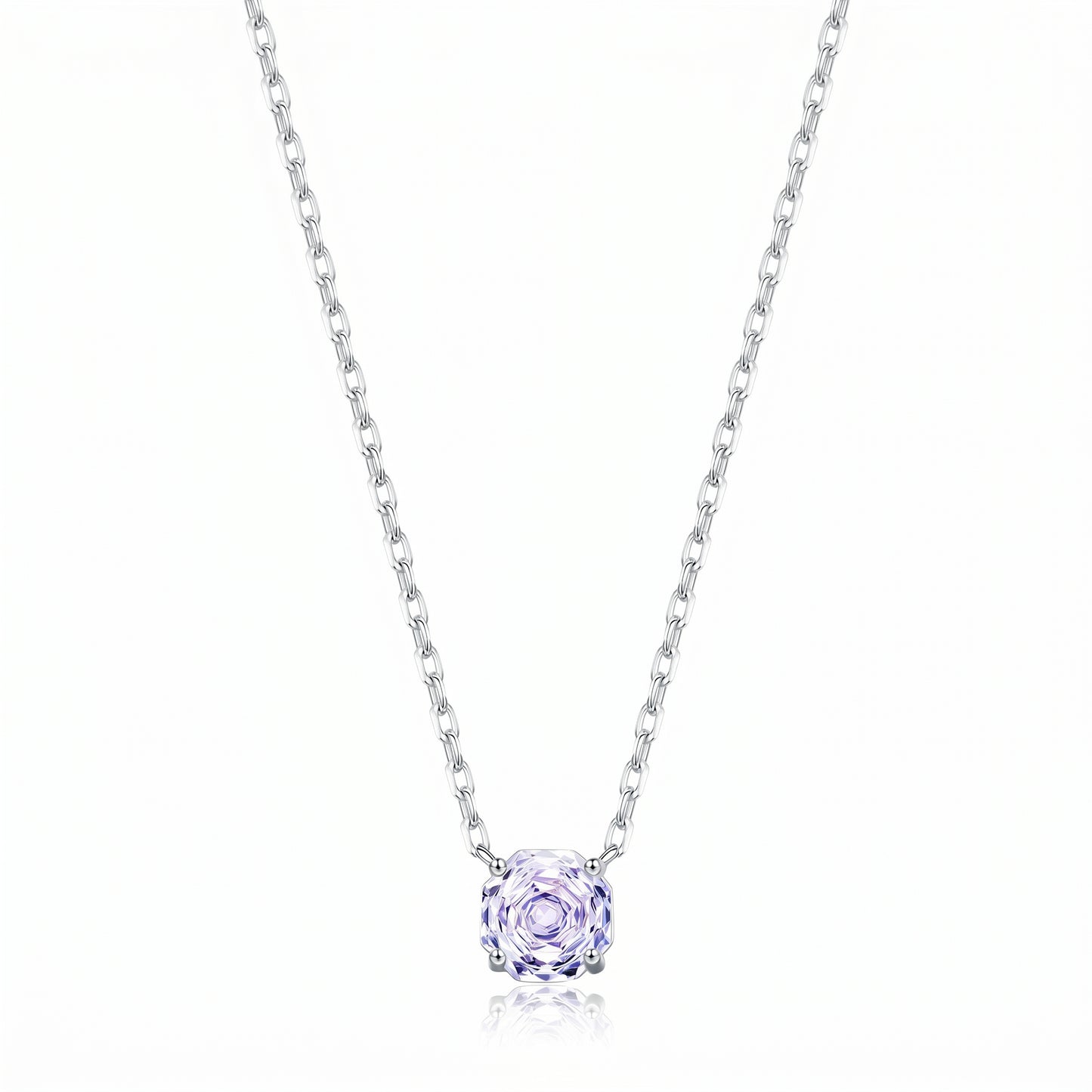 S925 silver lavender cubic zirconia solitaire necklace