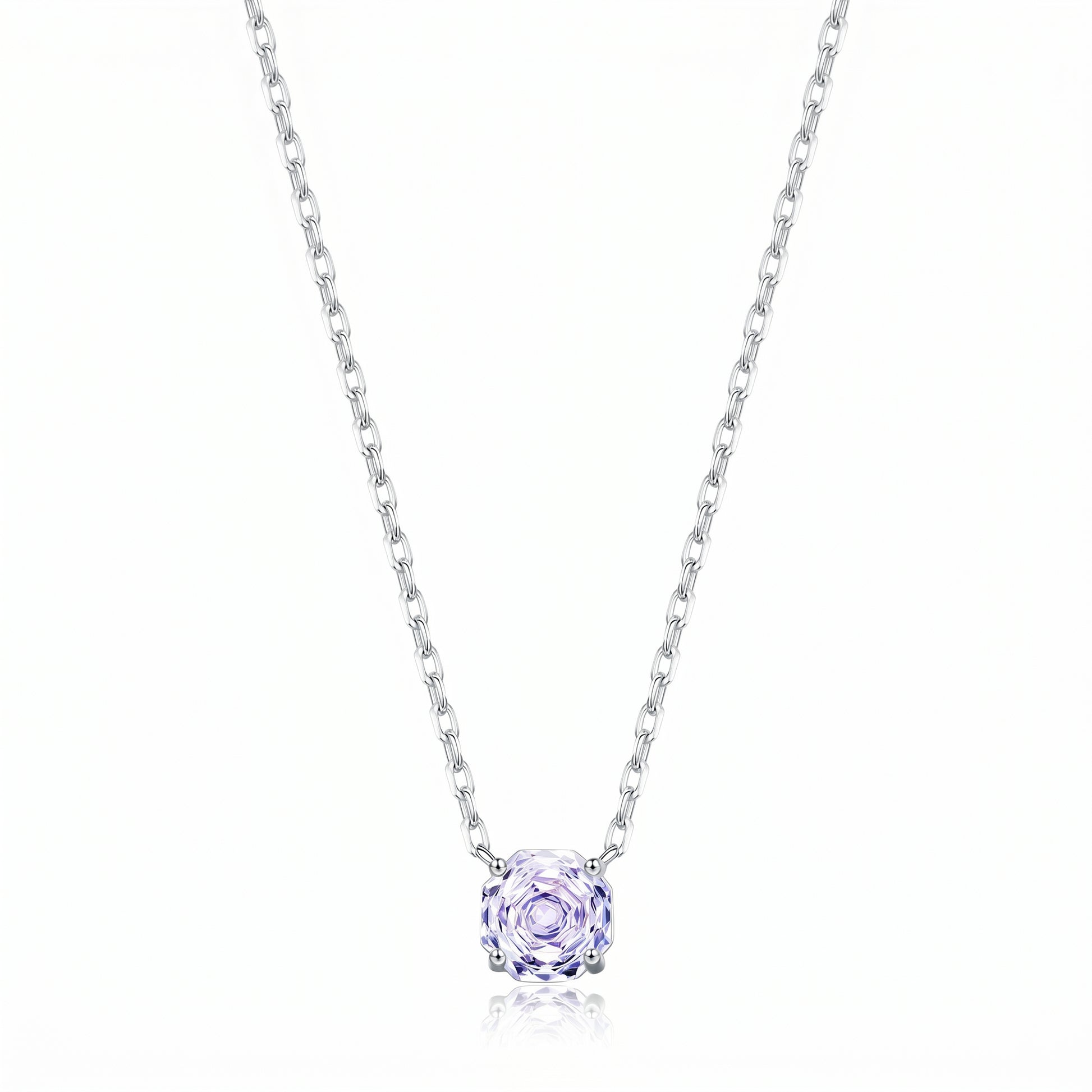 S925 silver lavender cubic zirconia solitaire necklace