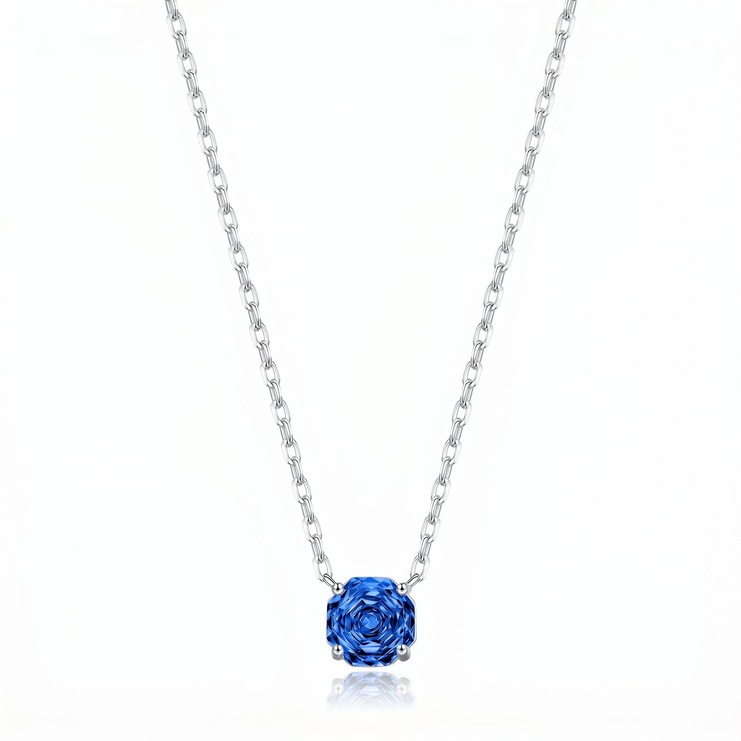S925 silver deep blue cubic zirconia solitaire necklace