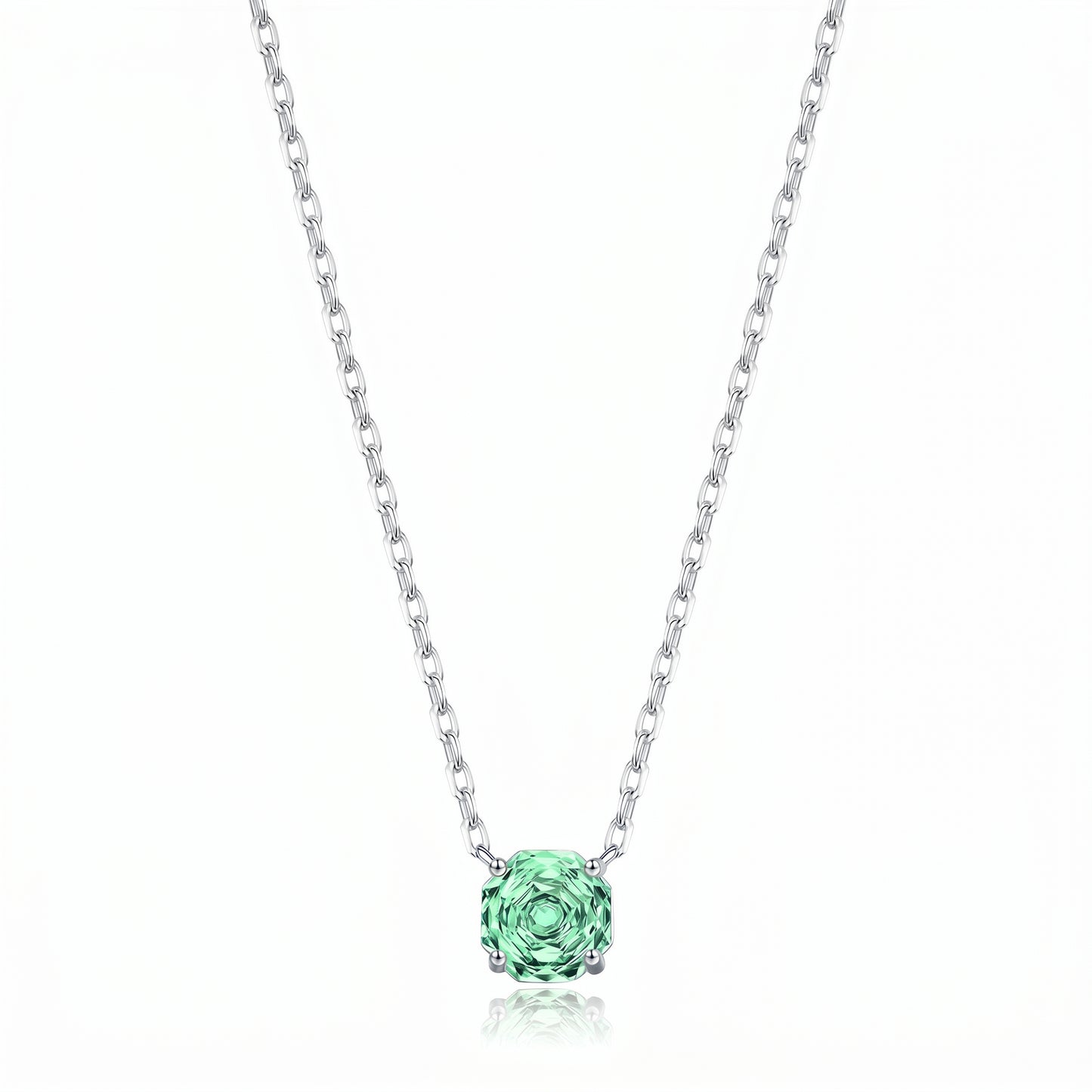 S925 silver green cubic zirconia solitaire necklace