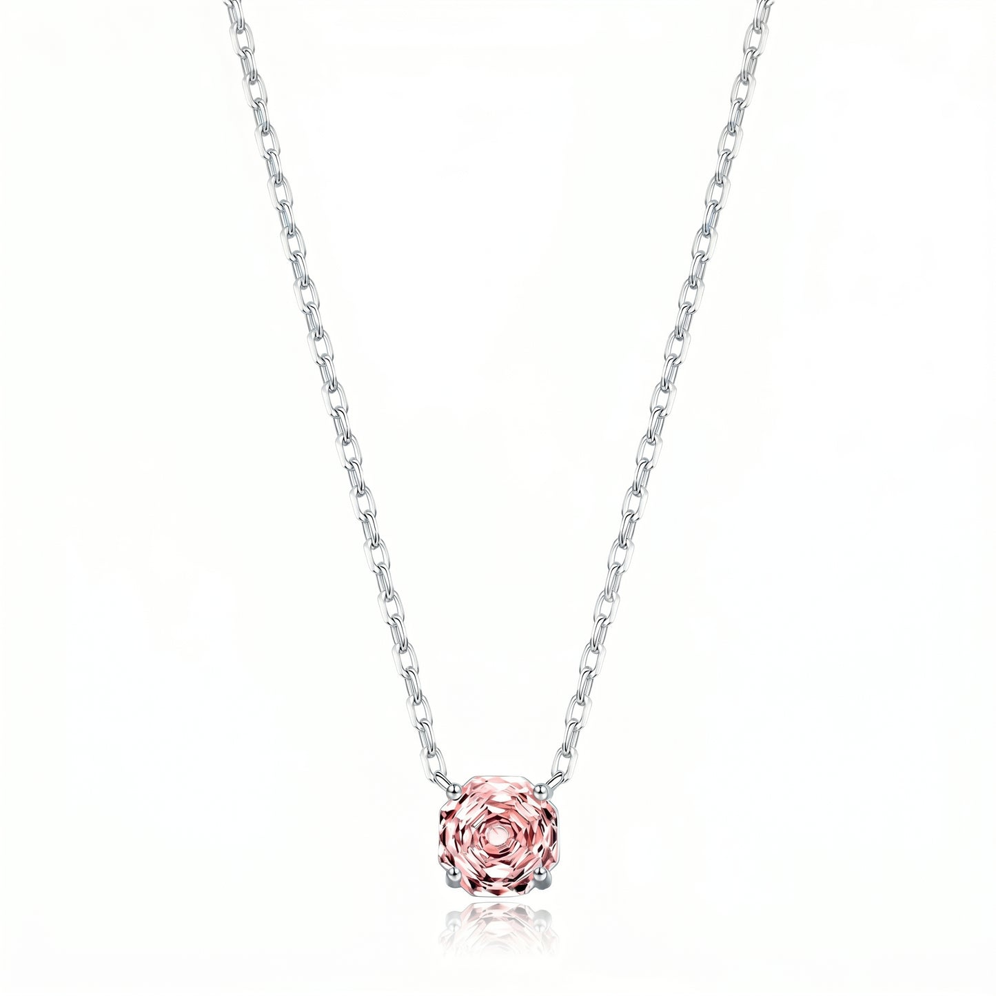 S925 silver pink cubic zirconia solitaire necklace