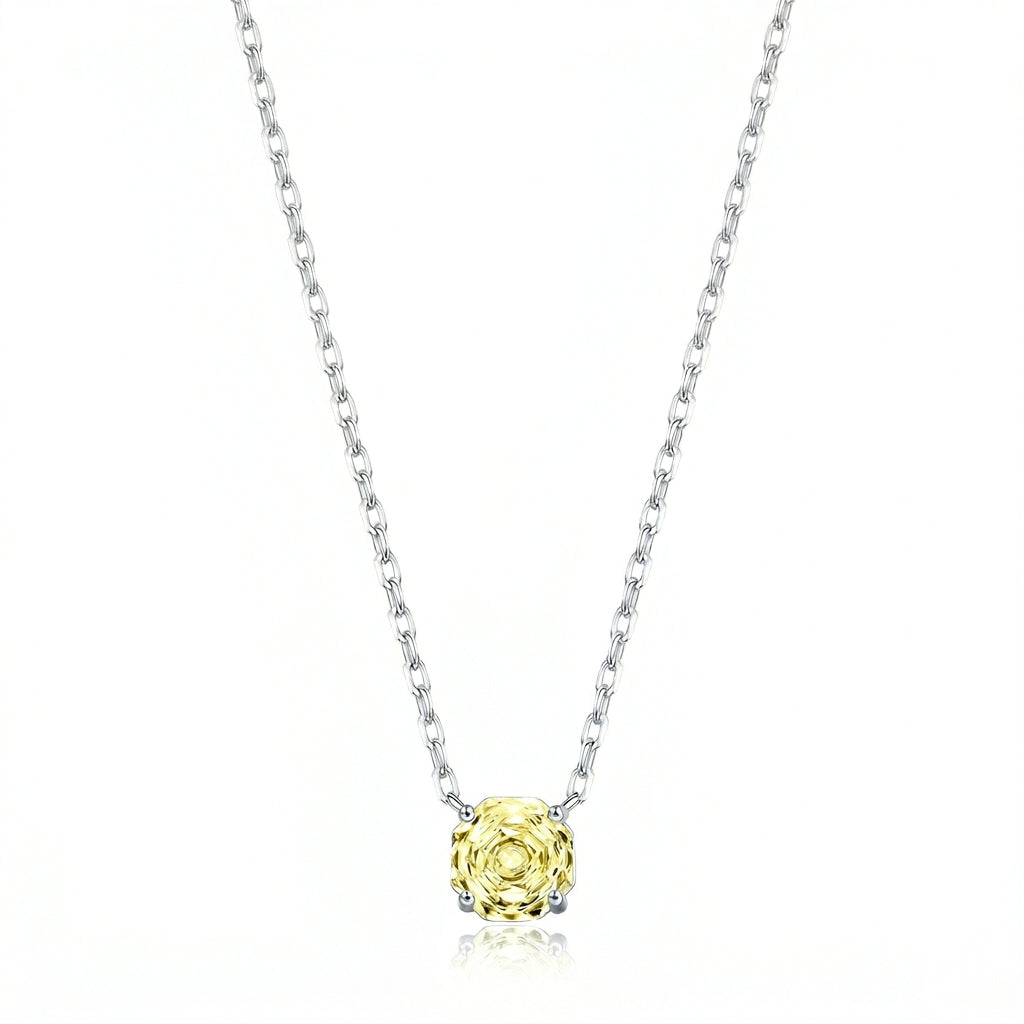 S925 silver yellow cubic zirconia solitaire necklace