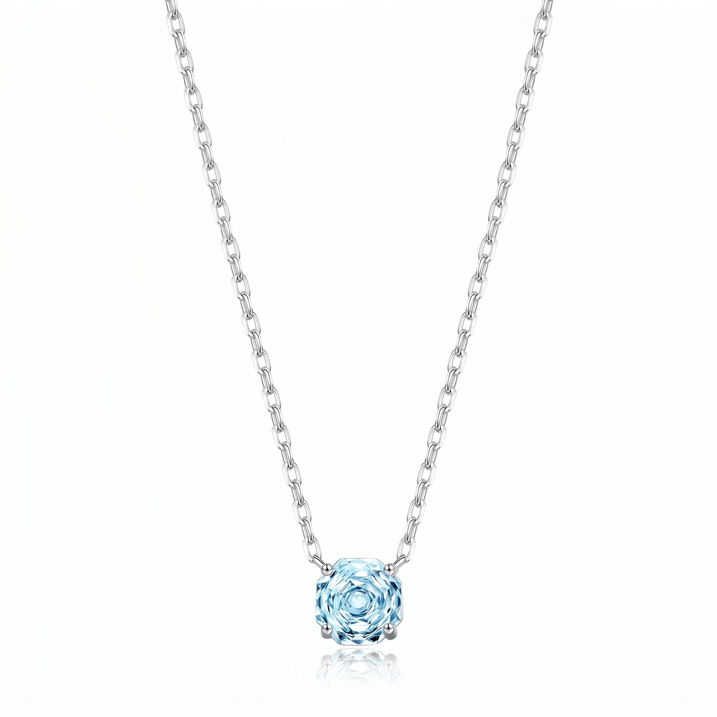S925 silver light blue cubic zirconia solitaire necklace for women