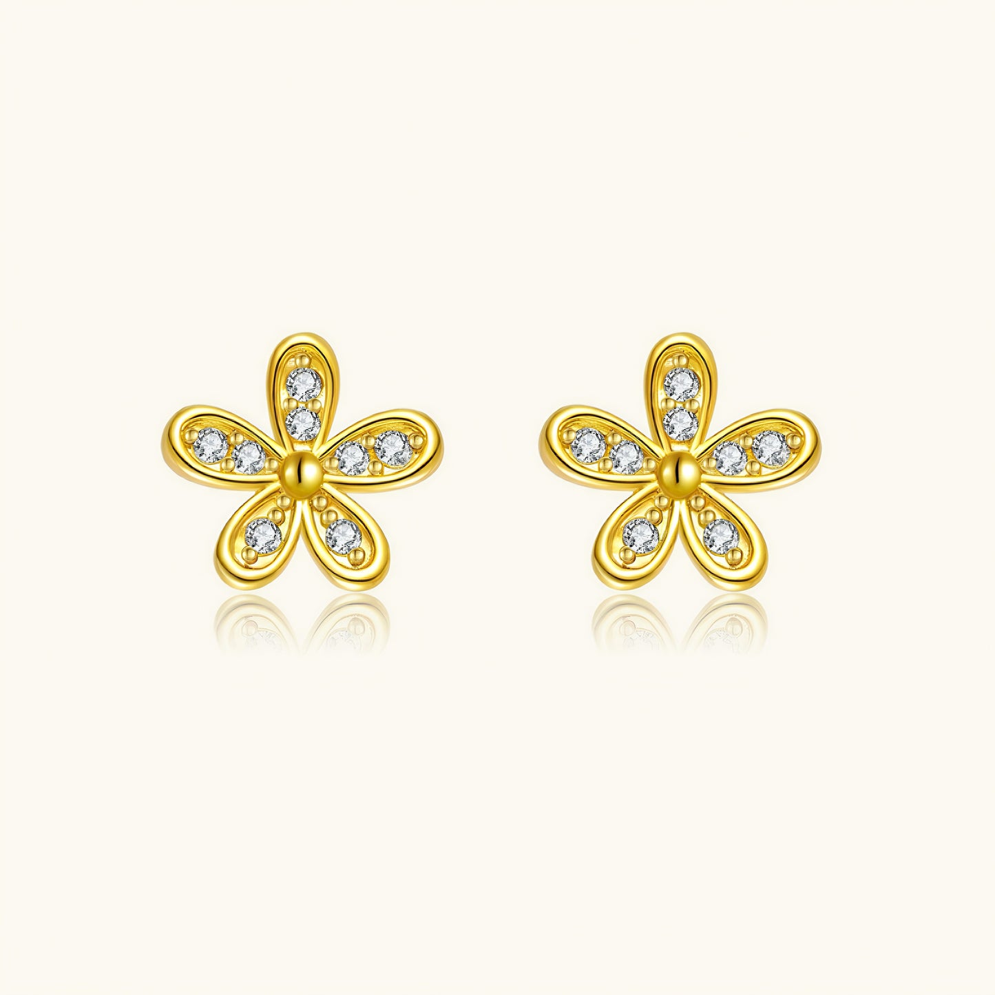 S925 silver gold plated flower cz stud earrings