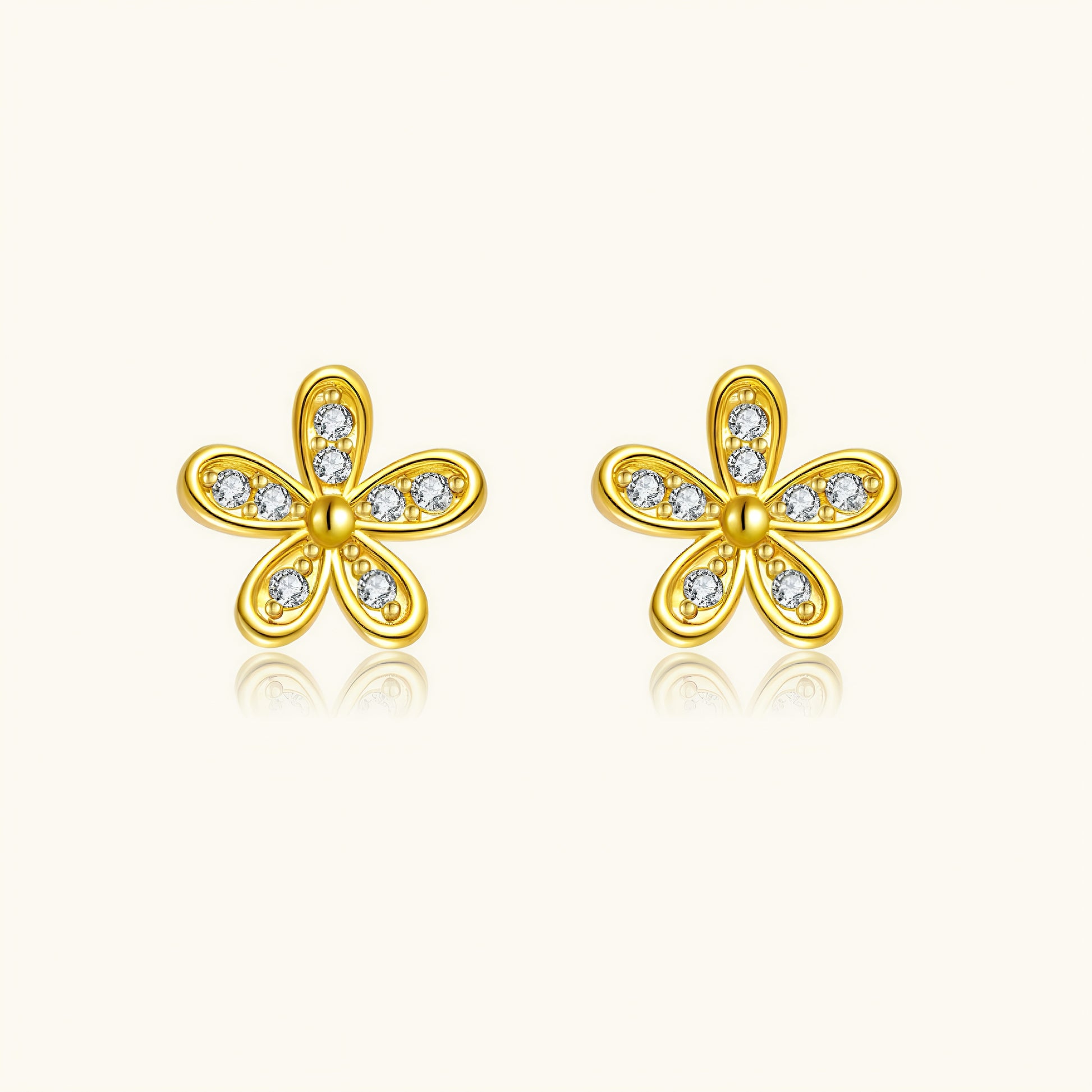 S925 silver gold plated flower cz stud earrings