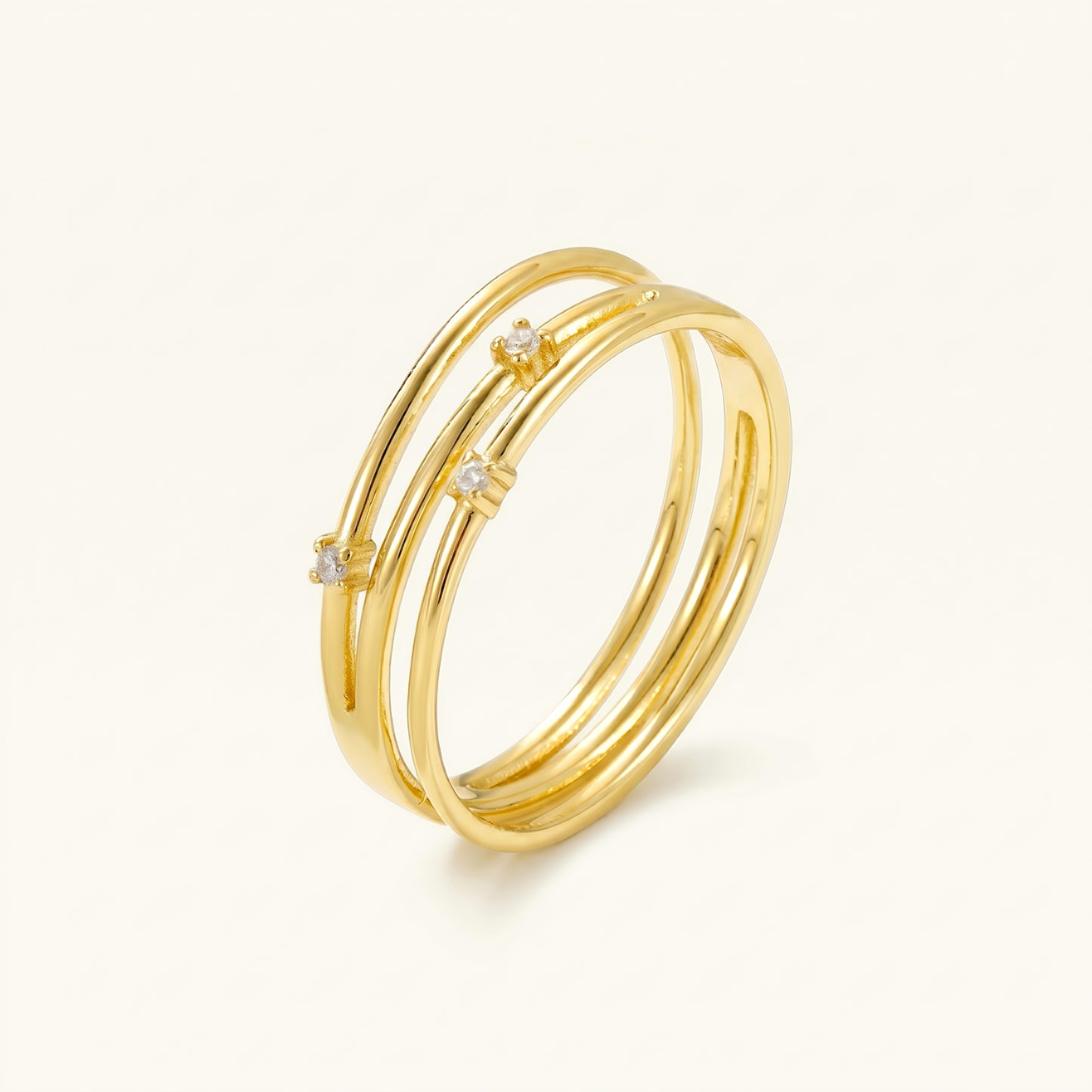 S925 silver gold plated multi-band cz ring