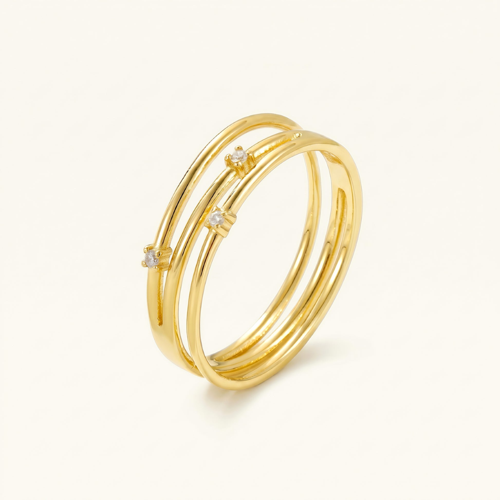 S925 silver gold plated multi-band cz ring