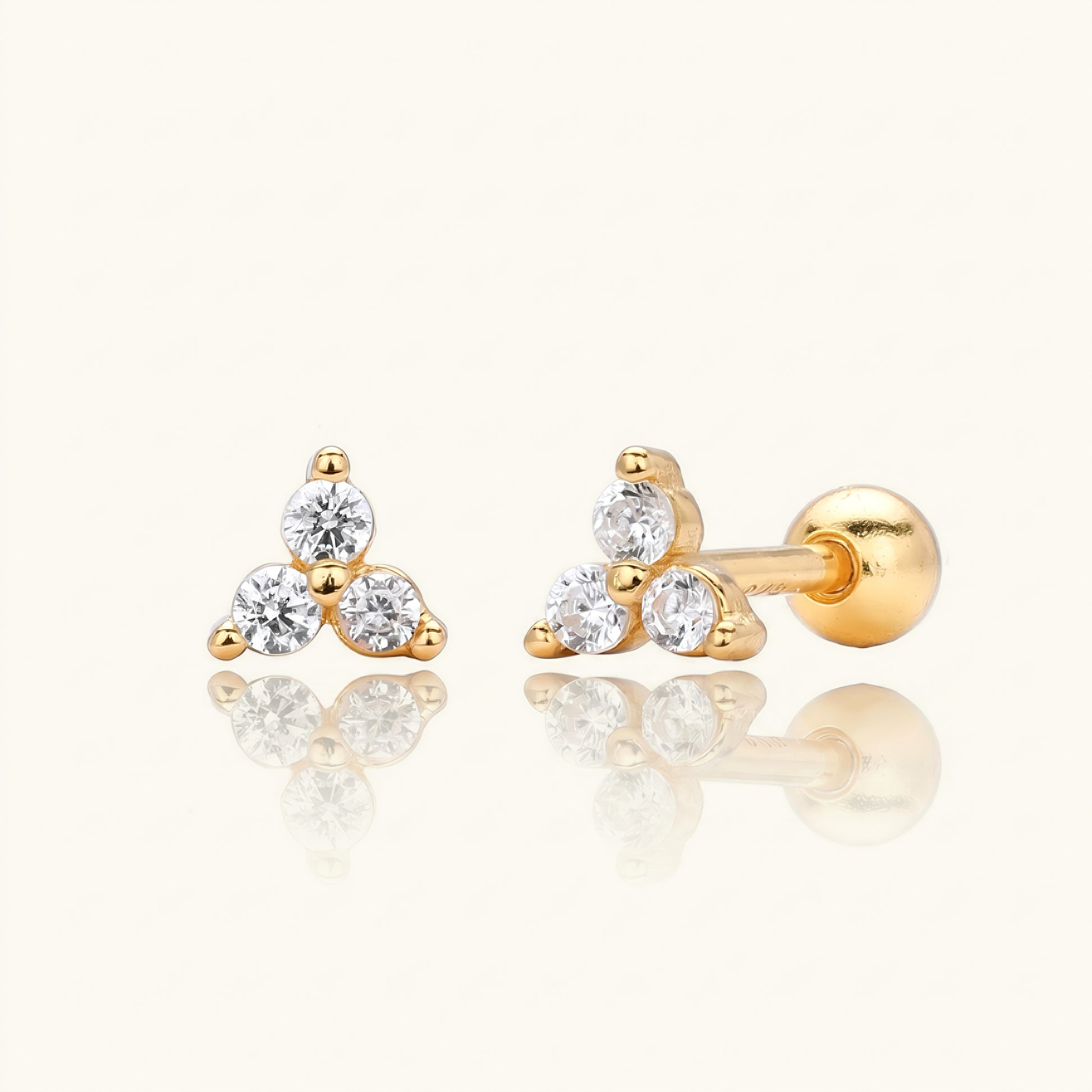 S925 silver gold plated triangle cz screw-back stud earrings