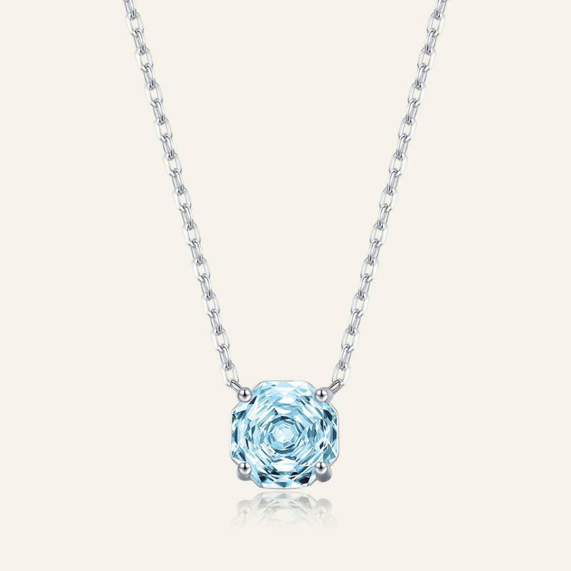 S925 silver light blue cubic zirconia solitaire necklace for women