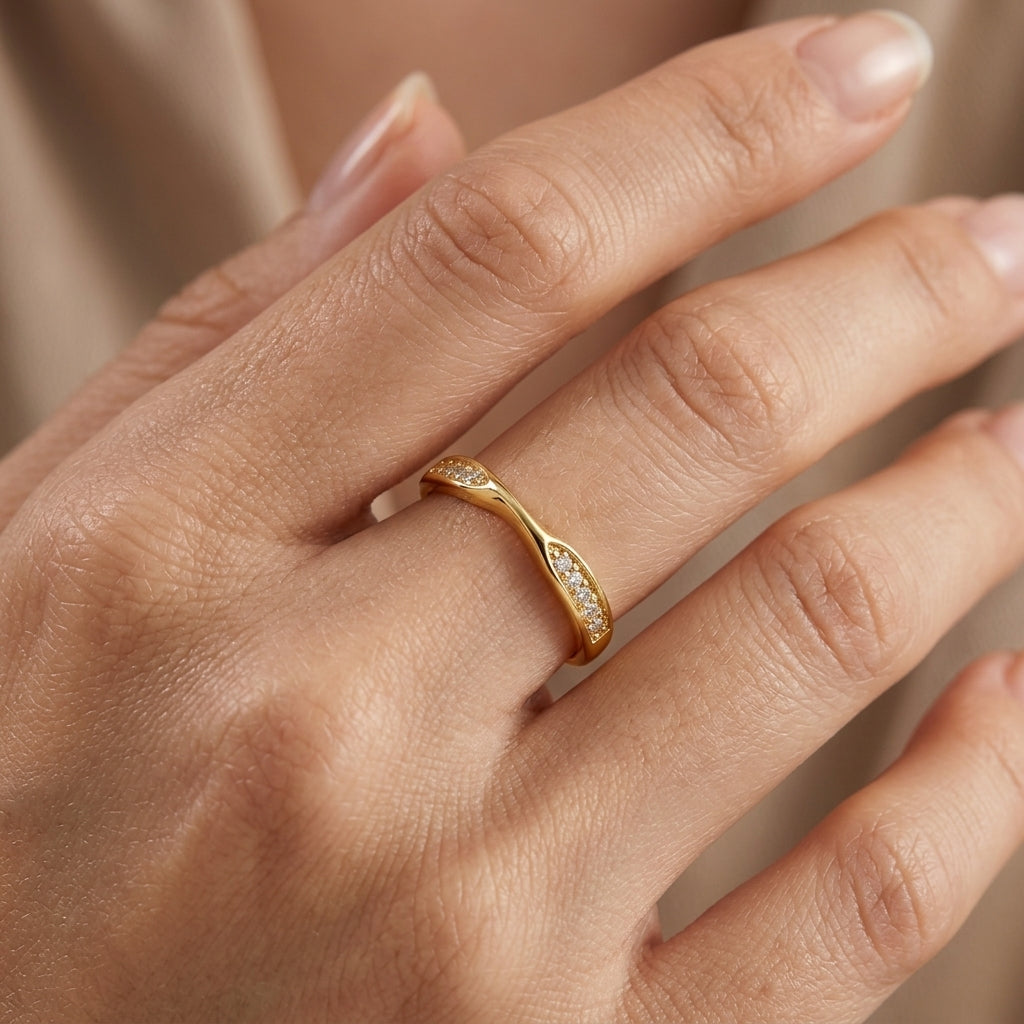 Twisted half eternity cz ring - worn on hand