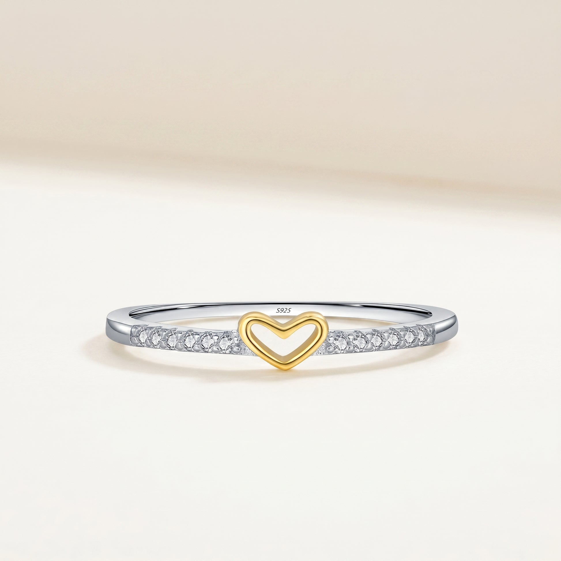 S925 silver two-tone heart cz ring for women
