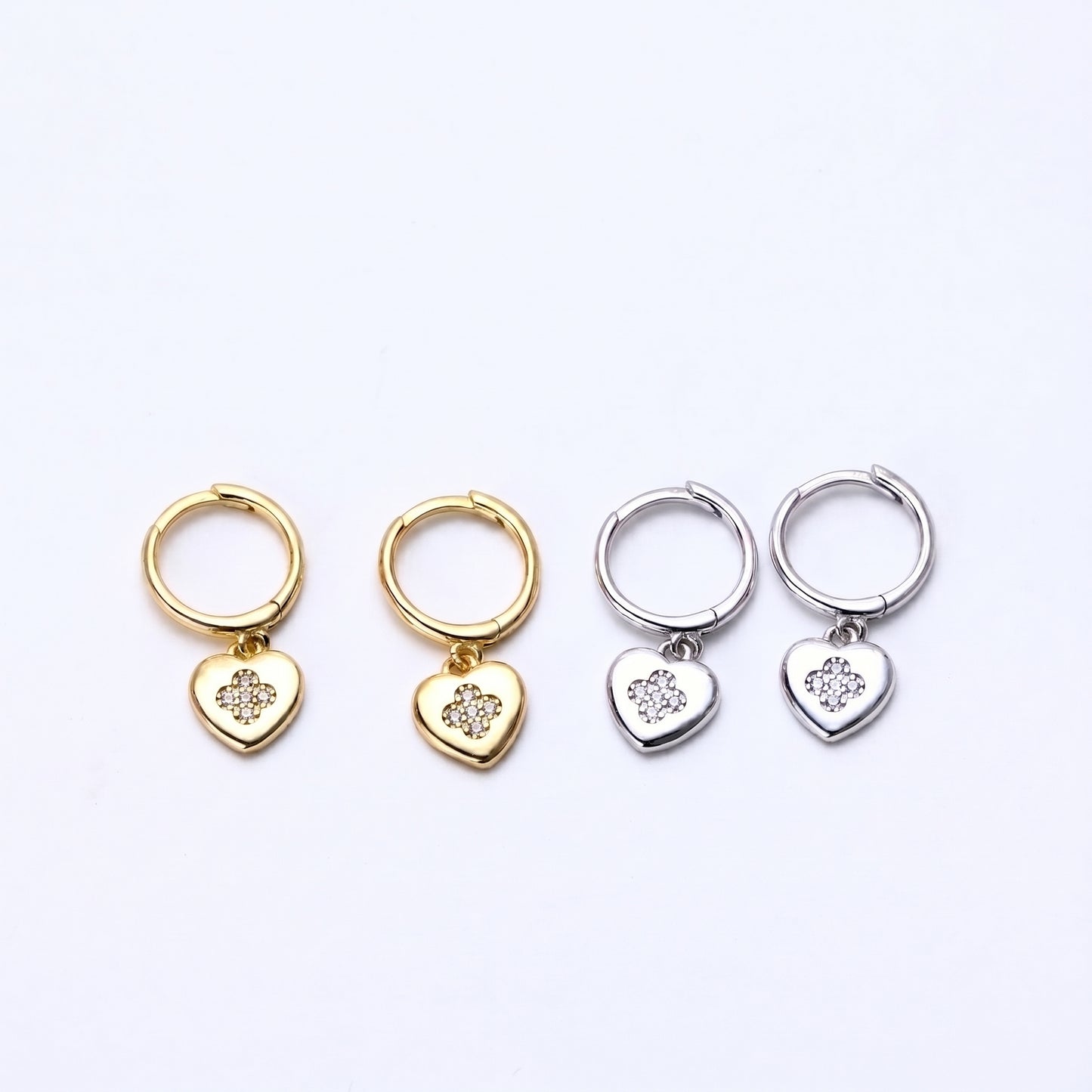 Gold and silver cz heart drop hoop earrings collection