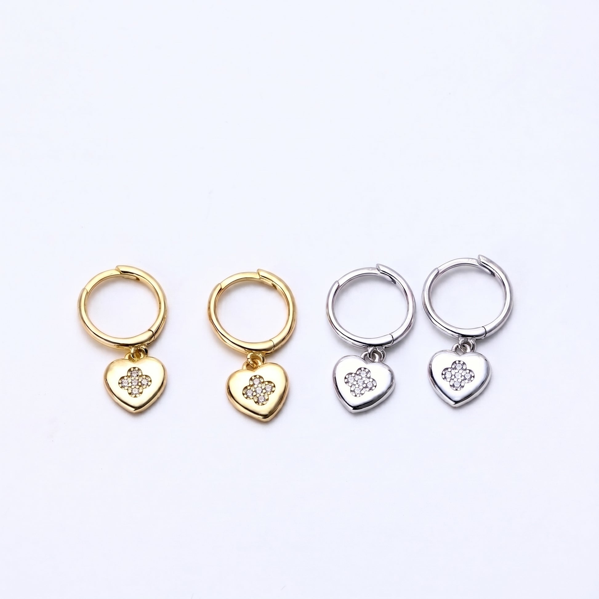 Gold and silver cz heart drop hoop earrings collection