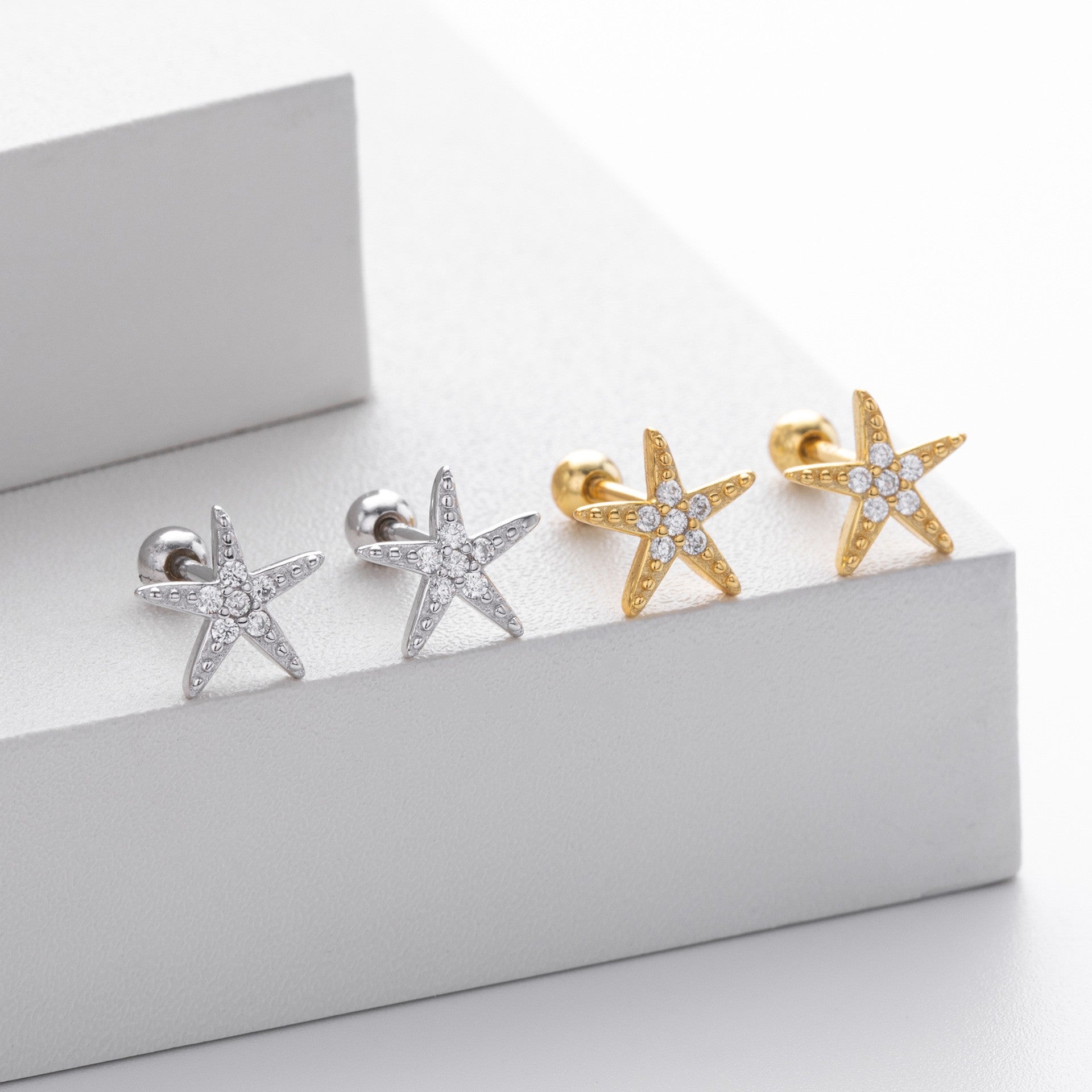 Gold and silver cz starfish stud earrings collection