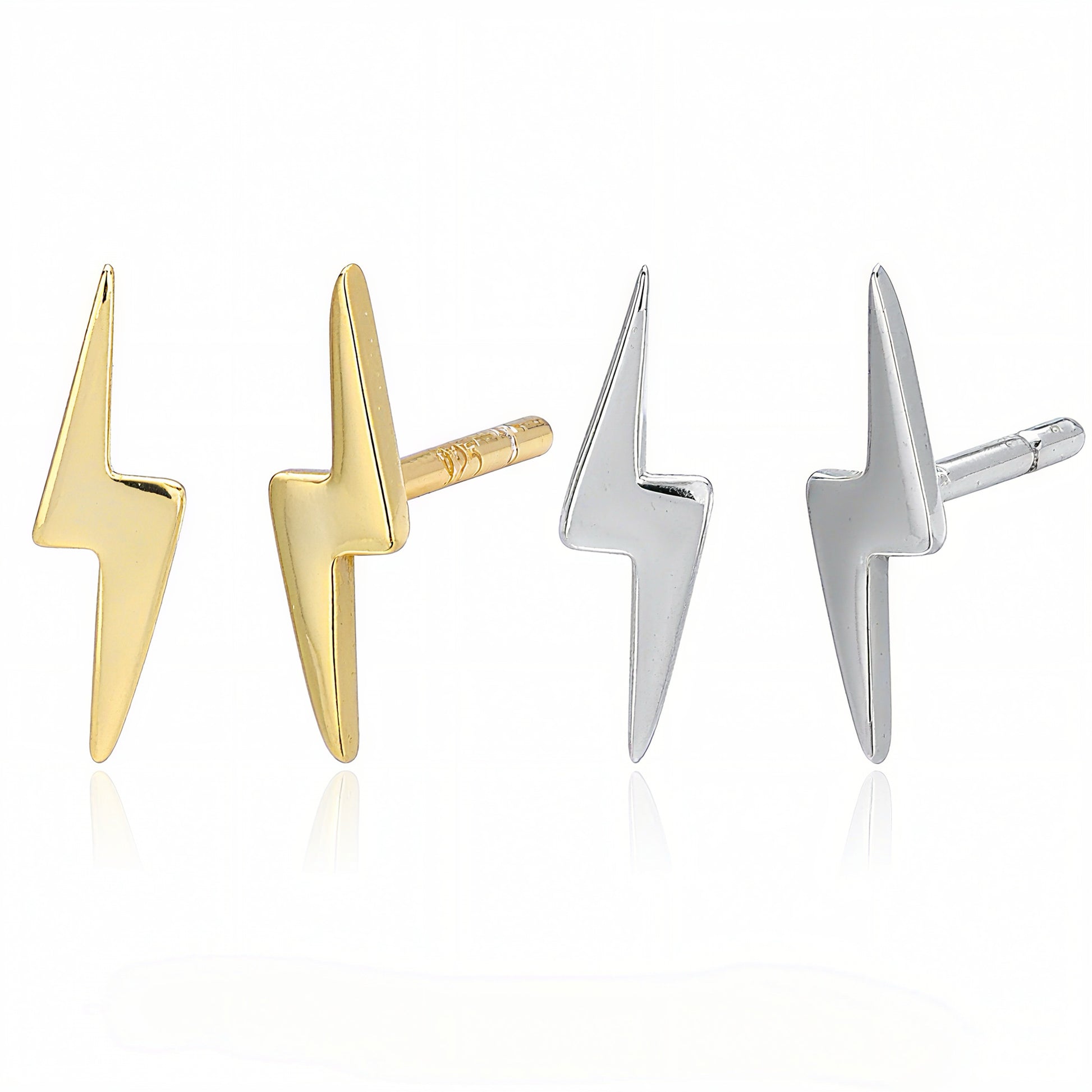 Gold and silver lightning bolt stud earrings comparison
