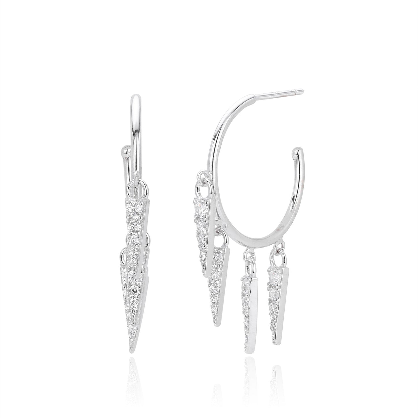 Gold and silver spike cz drop hoop earrings comparison