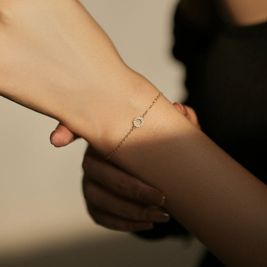 Hollow circle cz bracelet - worn on wrist