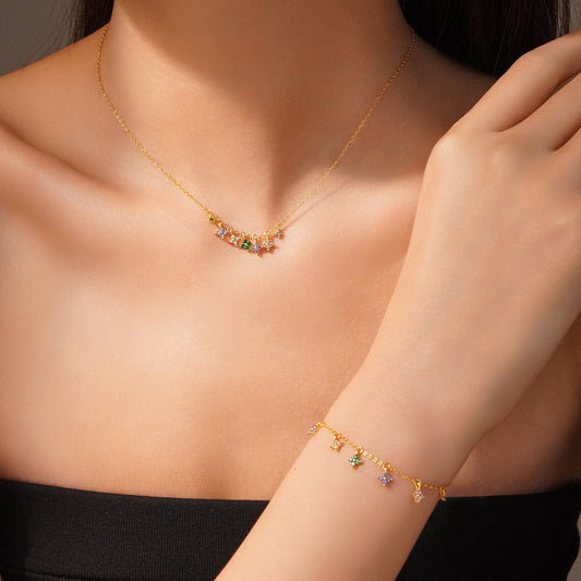 Multi-color clover charm bracelet - worn on wrist and neck