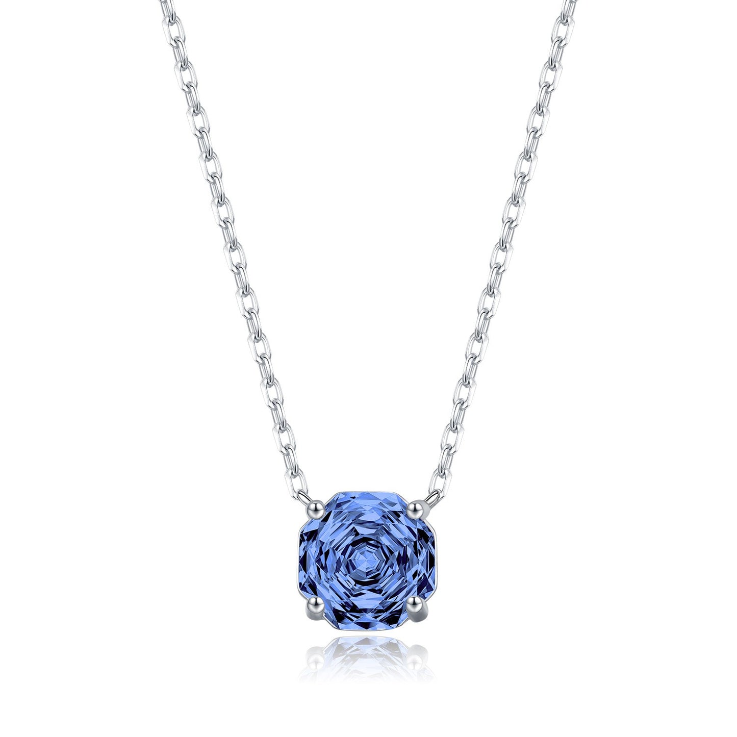 S925 silver deep blue cubic zirconia solitaire necklace