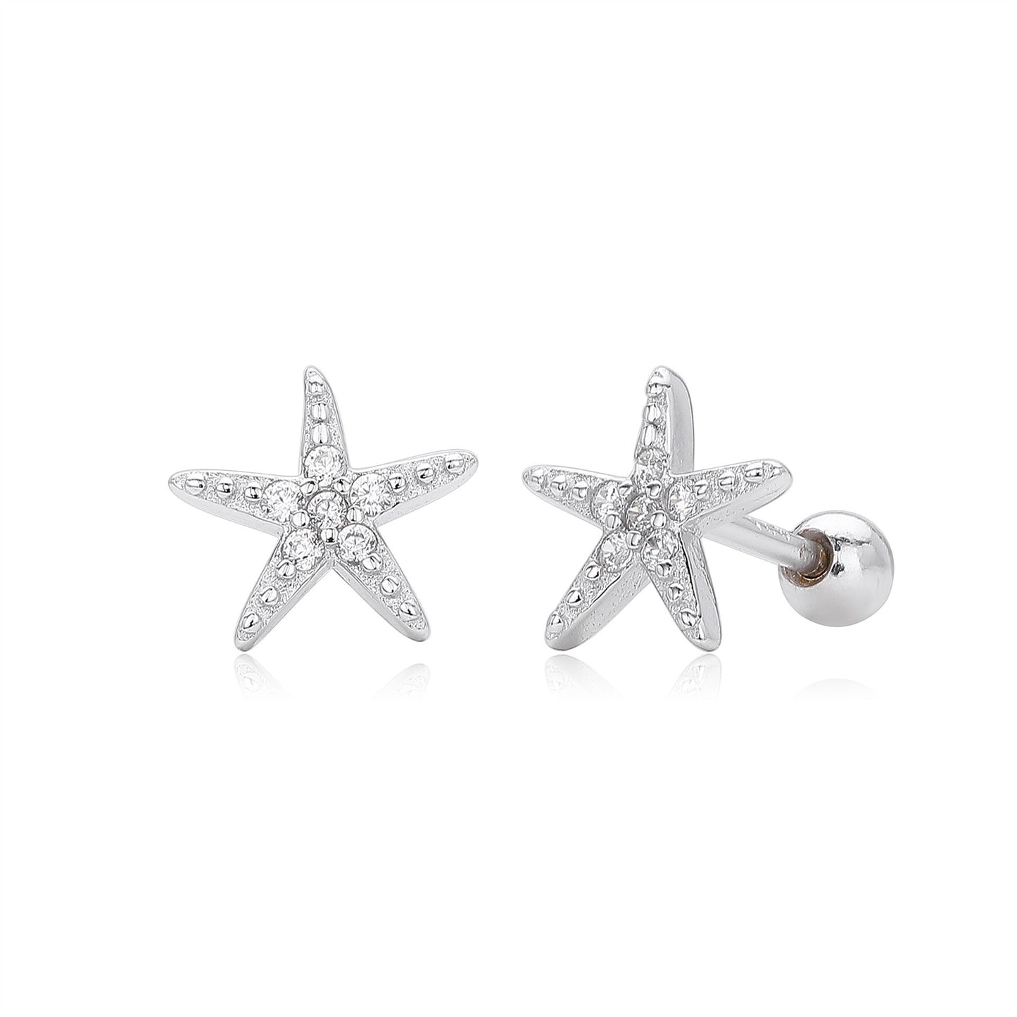 S925 silver cz starfish stud earrings