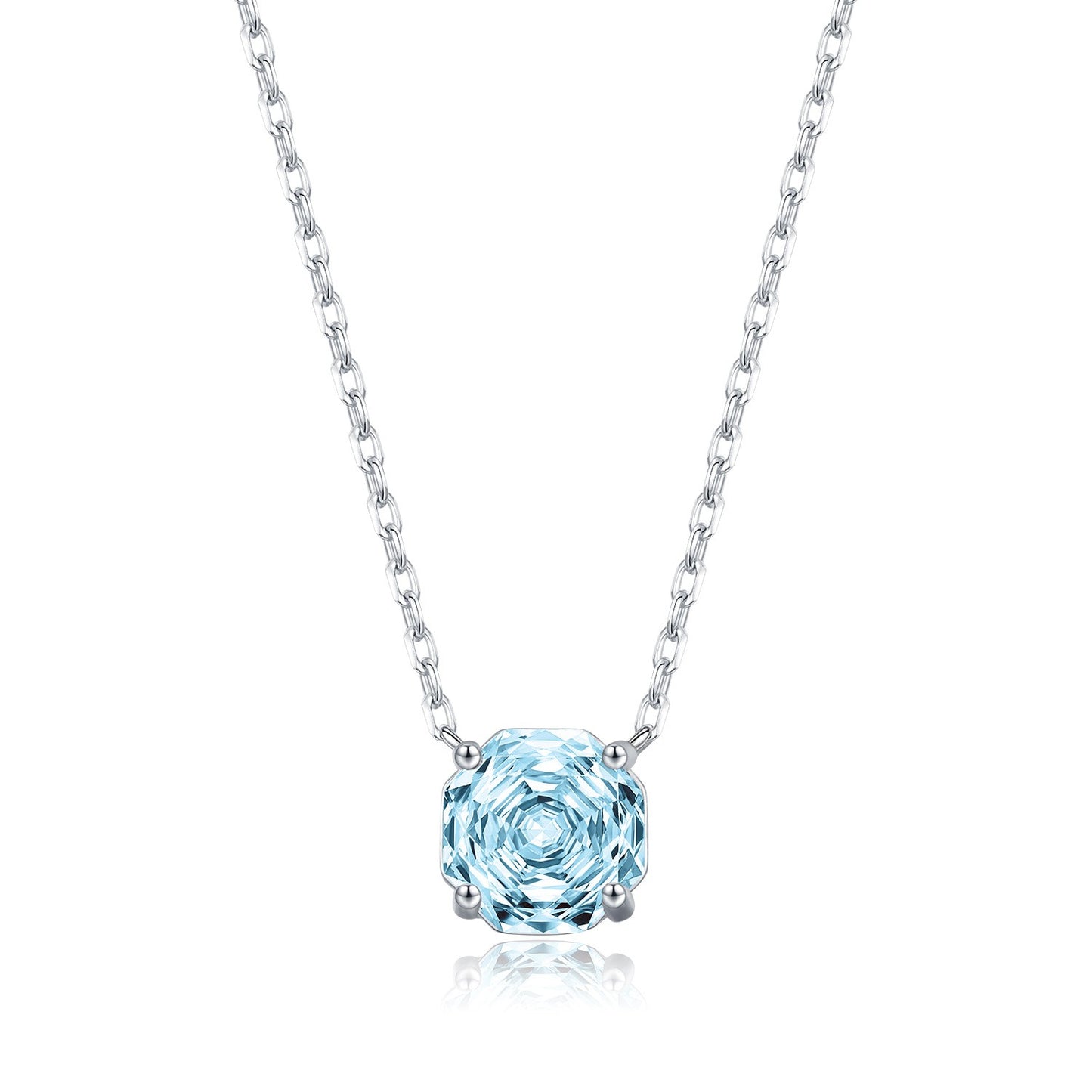S925 silver light blue cubic zirconia solitaire necklace for women