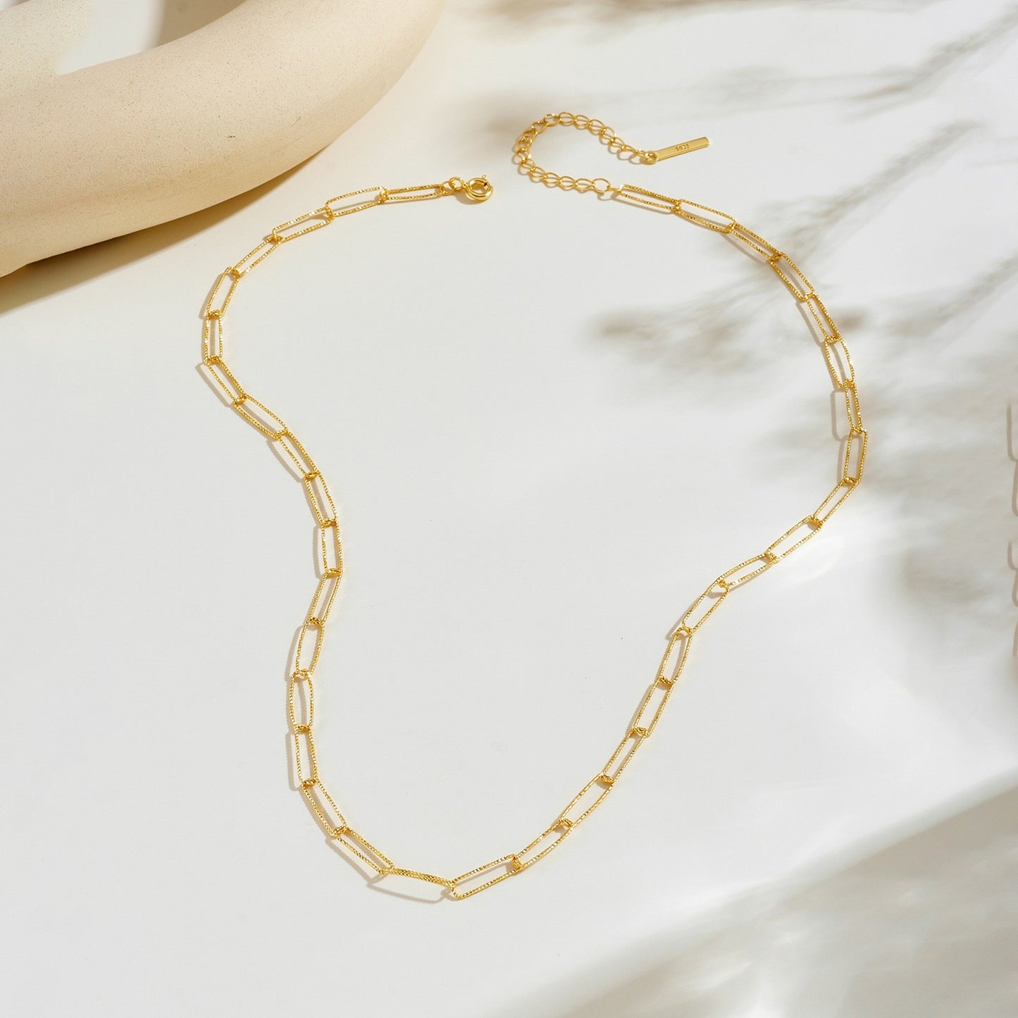 Textured Paperclip Chain Gold Necklace