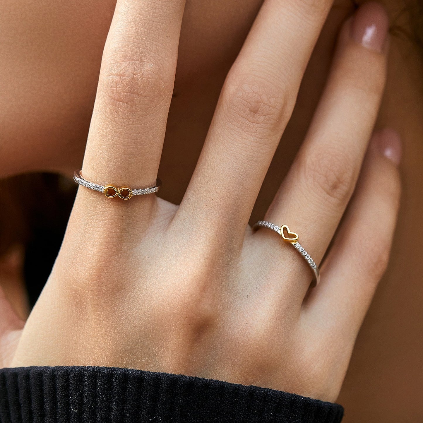 Two-tone infinity cz ring - worn on hand