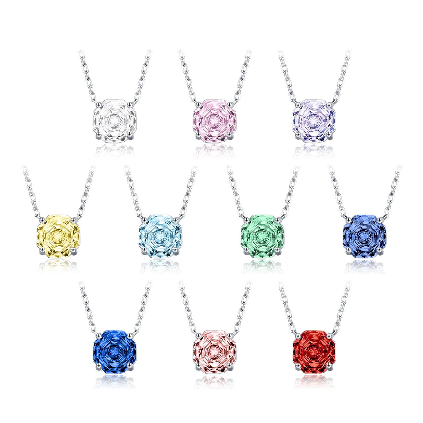 Multicolor cubic zirconia solitaire necklace collection
