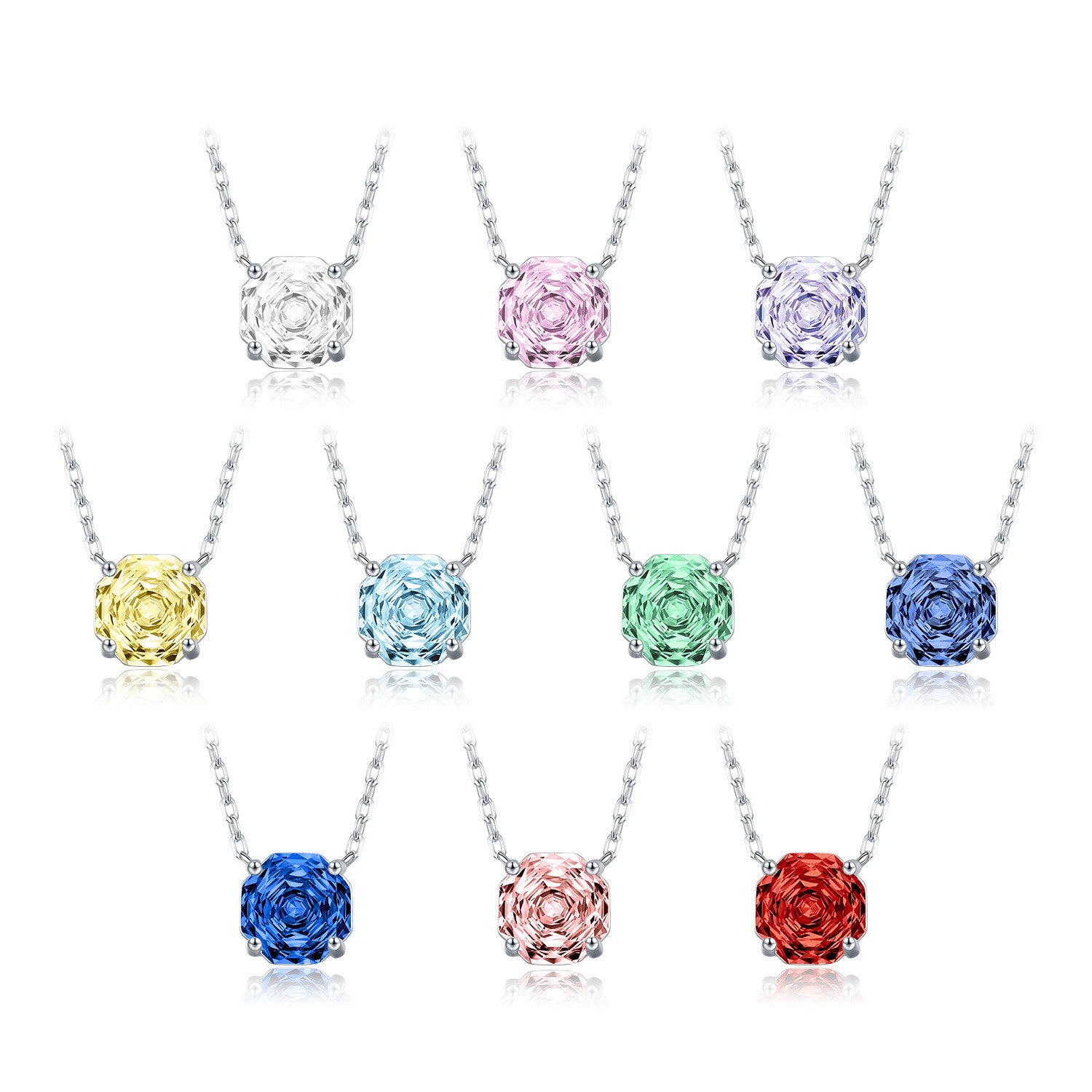 Multicolor cubic zirconia solitaire necklace collection