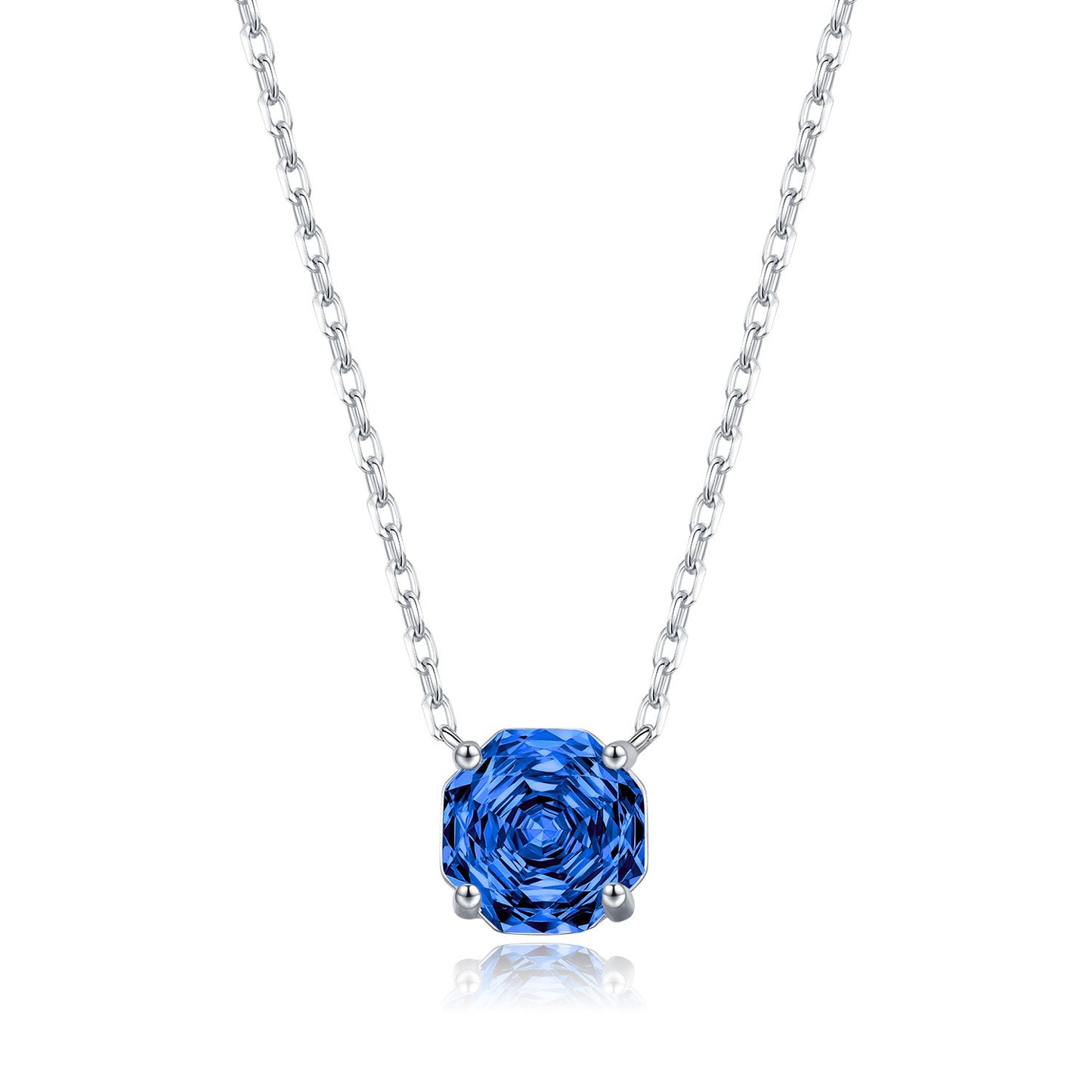 S925 silver deep blue cubic zirconia solitaire necklace