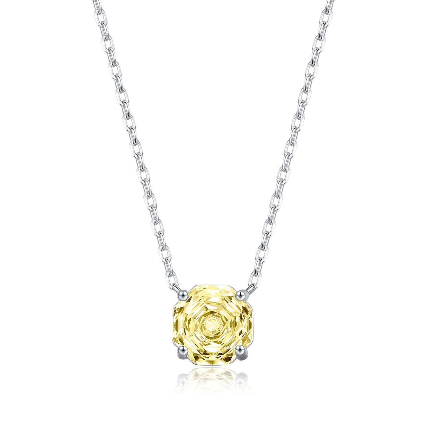 S925 silver yellow cubic zirconia solitaire necklace